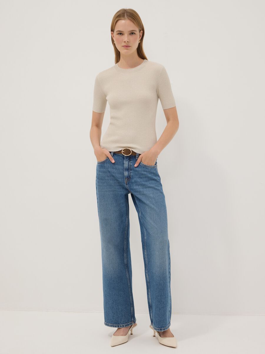 Beige fitted ribbed viscose-blend knit top_2