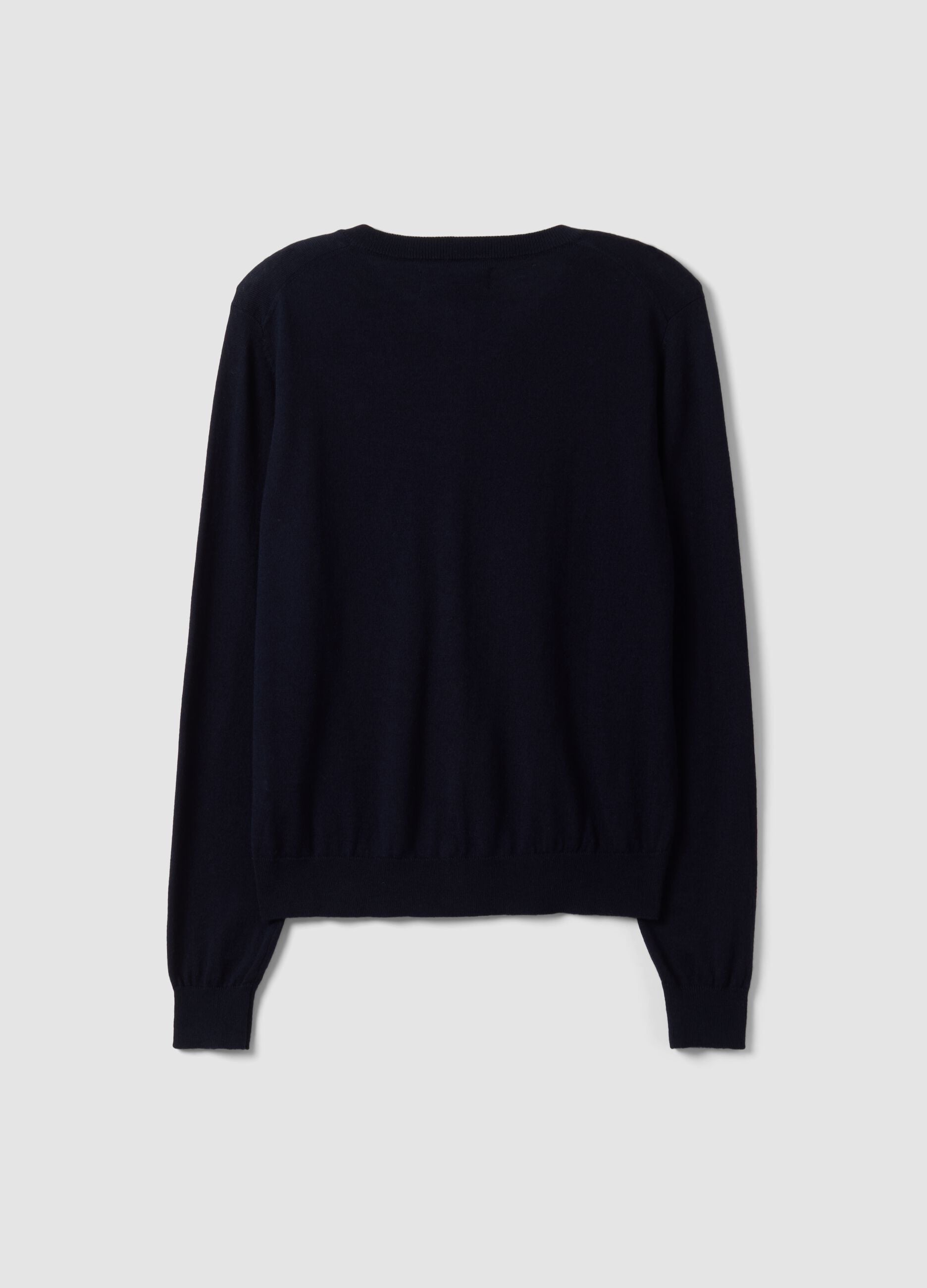 Navy wool-blend crew-neck cardigan