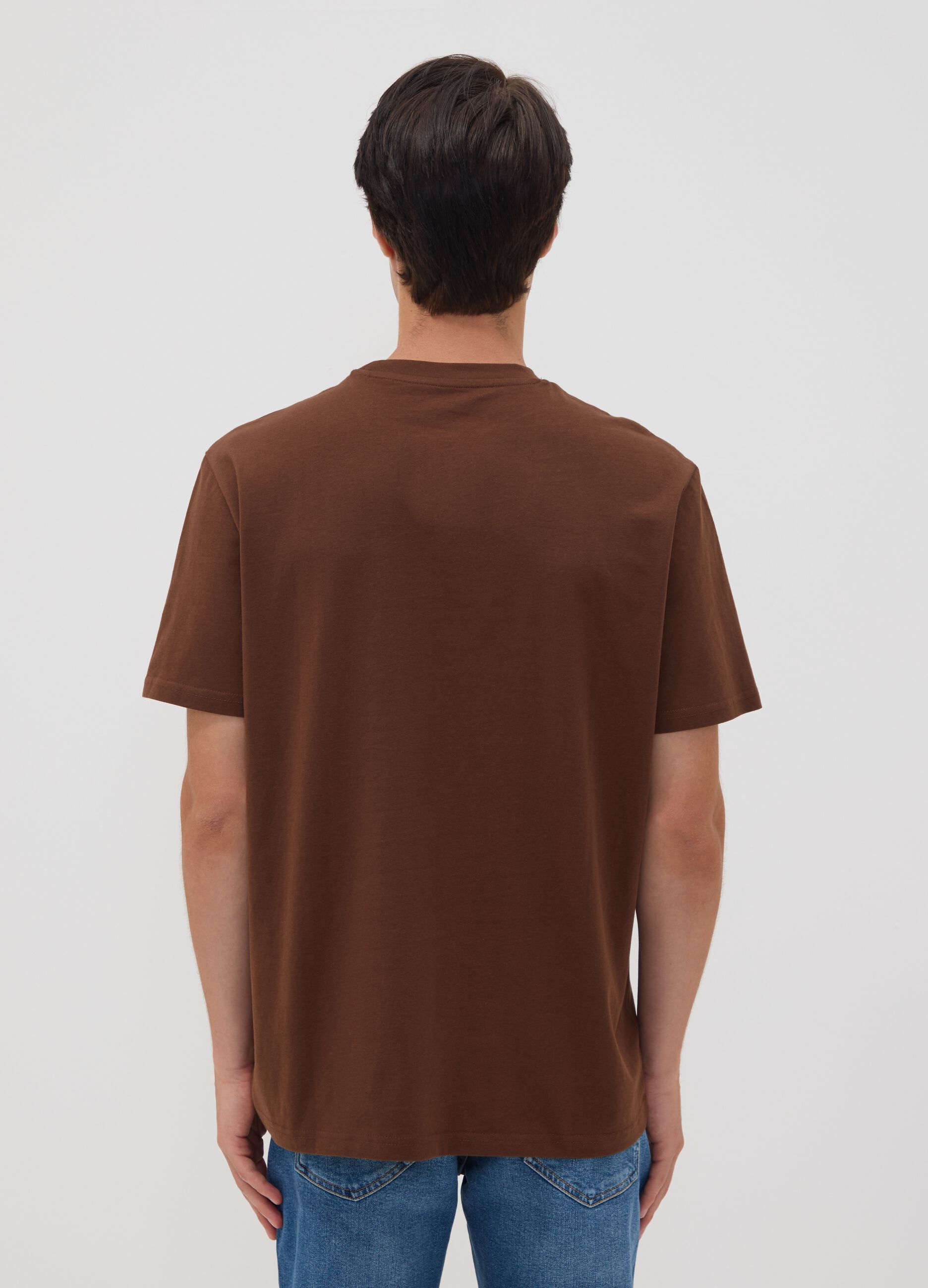 Brown pure cotton jersey slogan T-shirt, regular fit