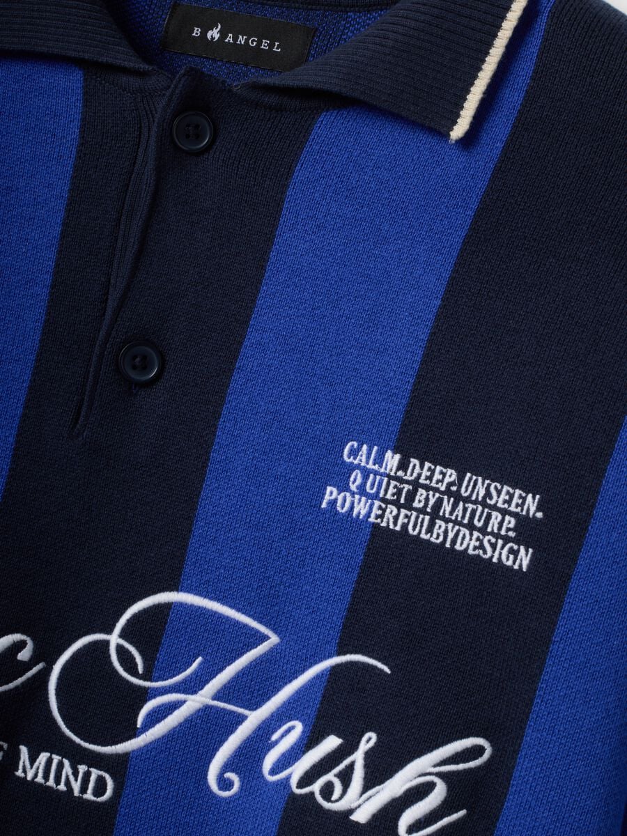 Maglia blu e nera in puro cotone con colletto polo over fit_5