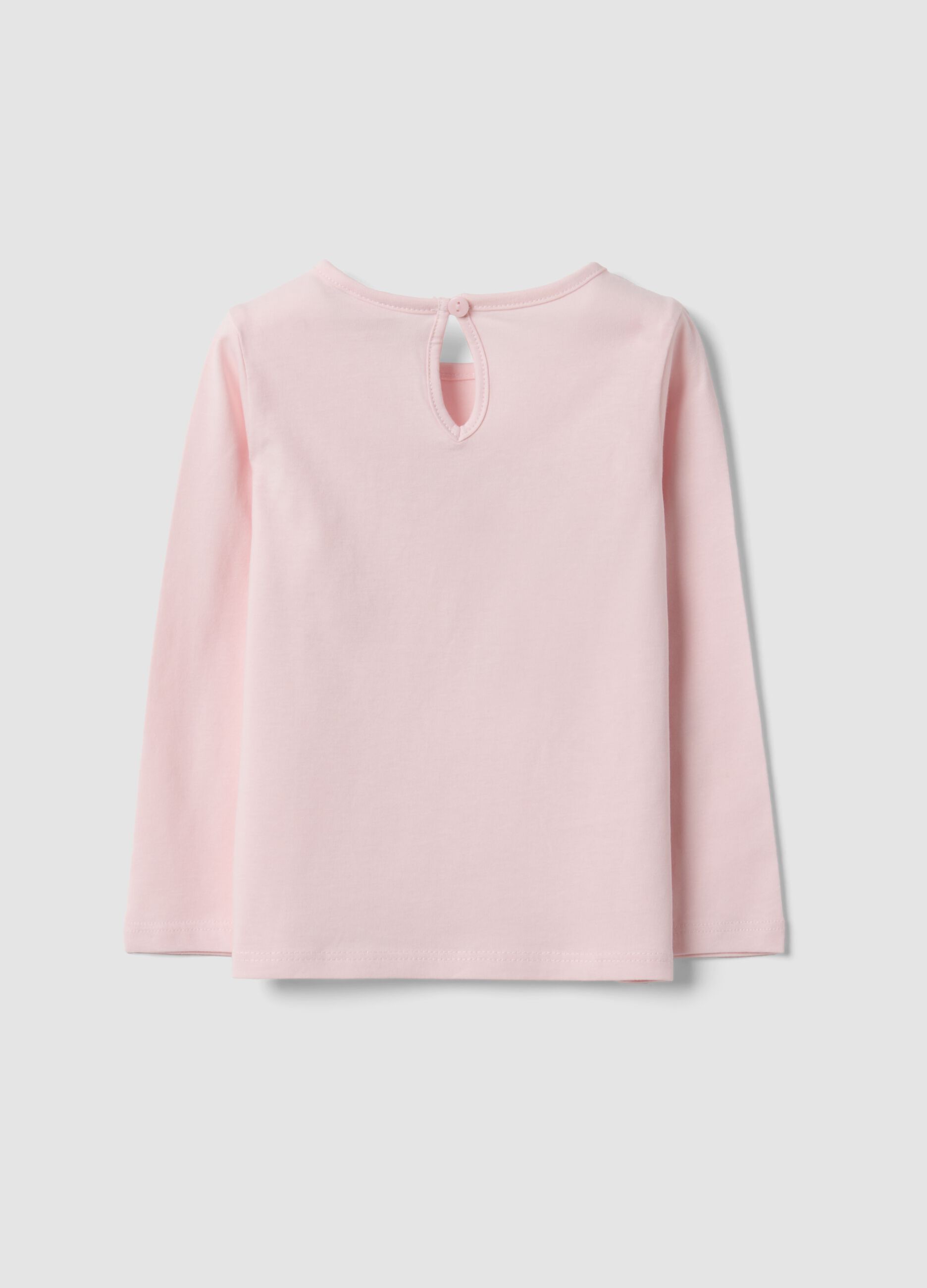 Pink organic cotton T-shirt with teddy bear print for baby girl