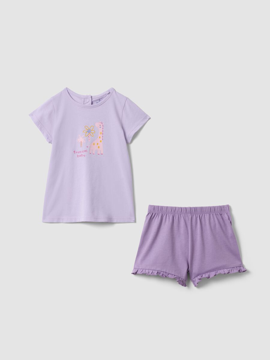 Short purple cotton pyjamas for baby girls, regular fit with print_0