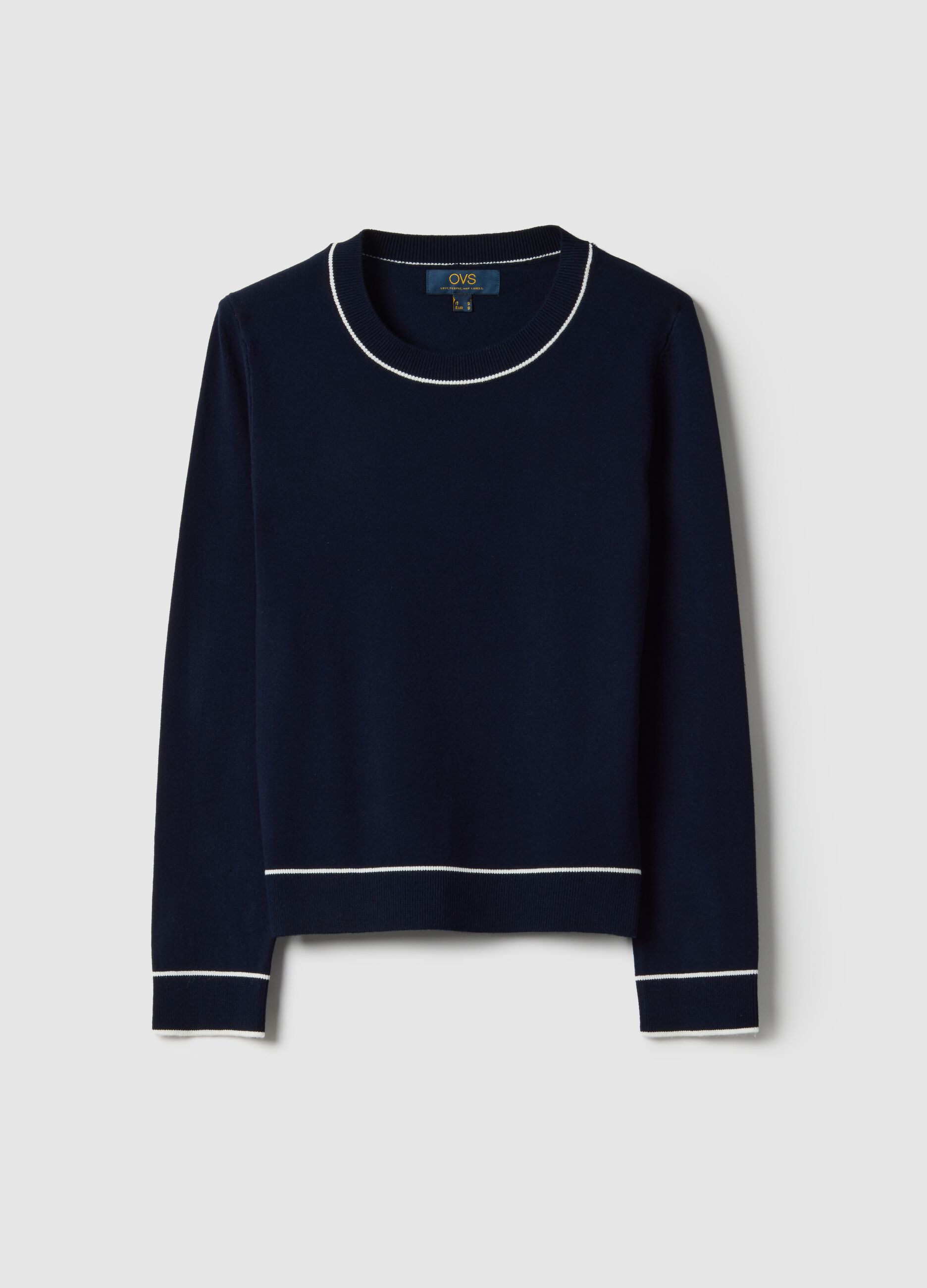Regular fit blue crew neck jumper with contrast details