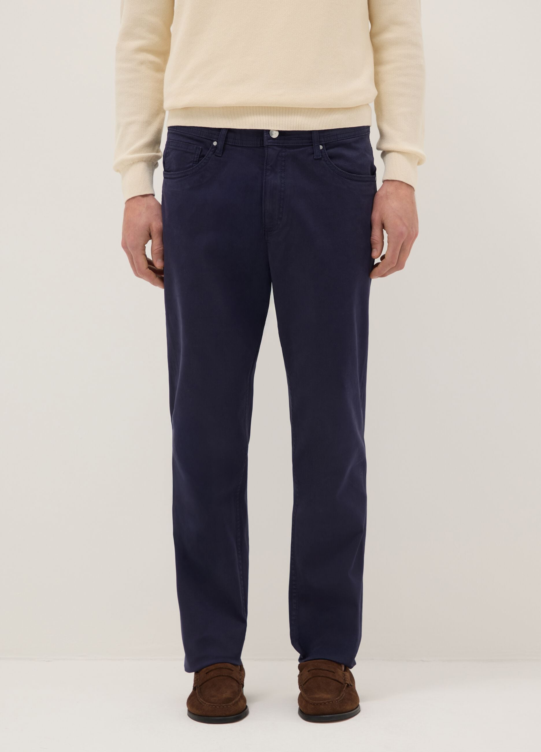 Slim Fit Elasticated Cotton Blue Trousers
