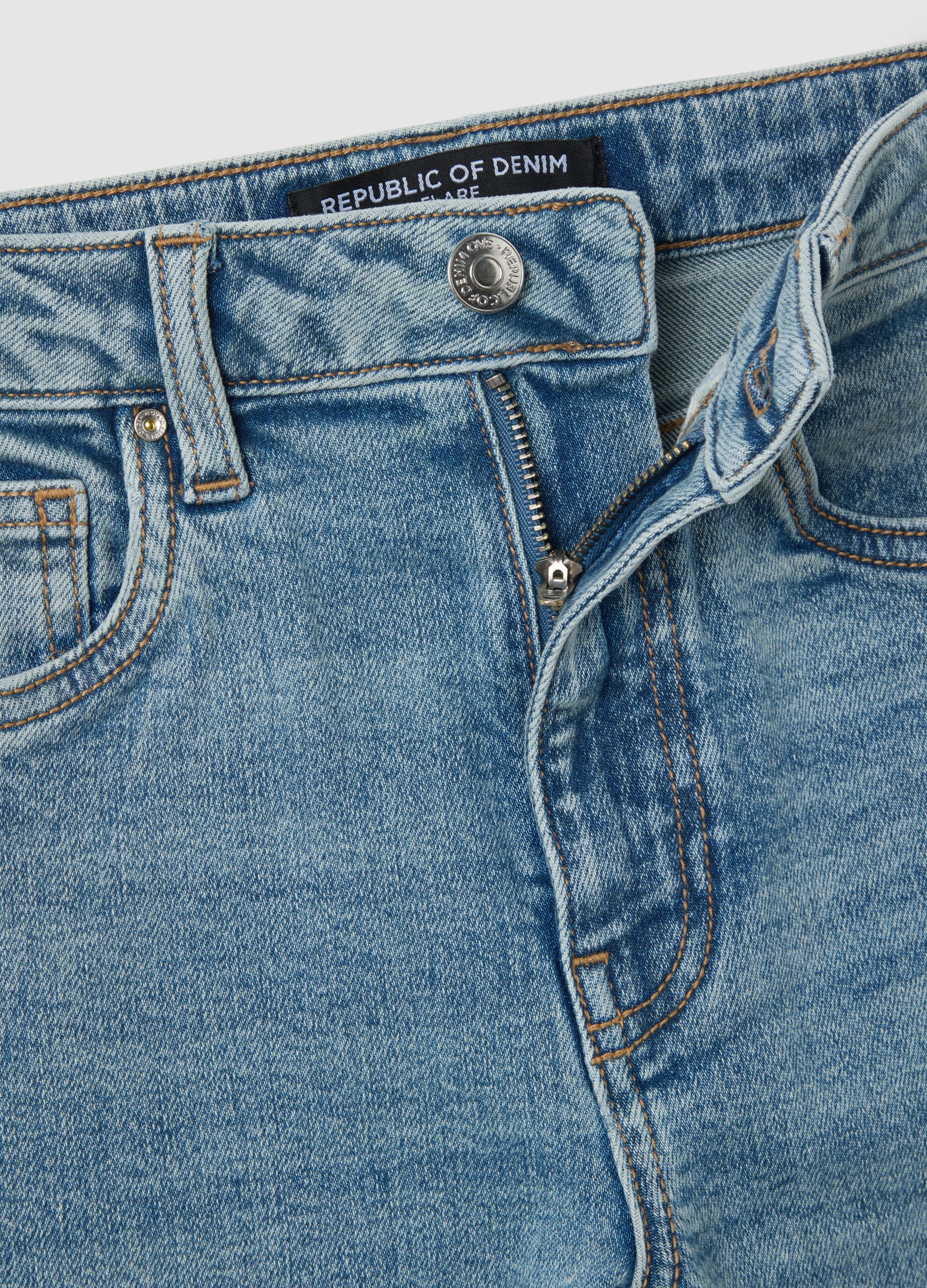 Blue denim cotton stretch flare jeans