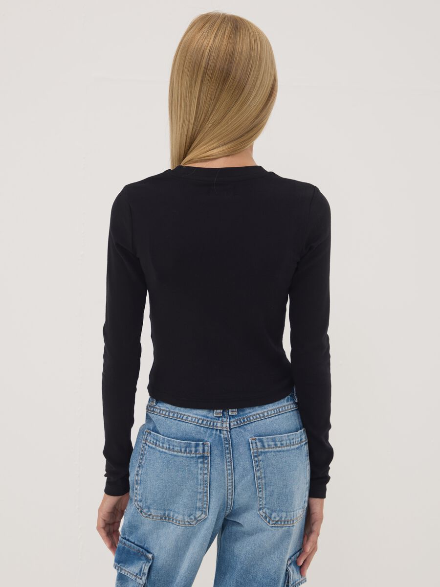 Black organic stretch-cotton T-shirt with ribbed neckline_2