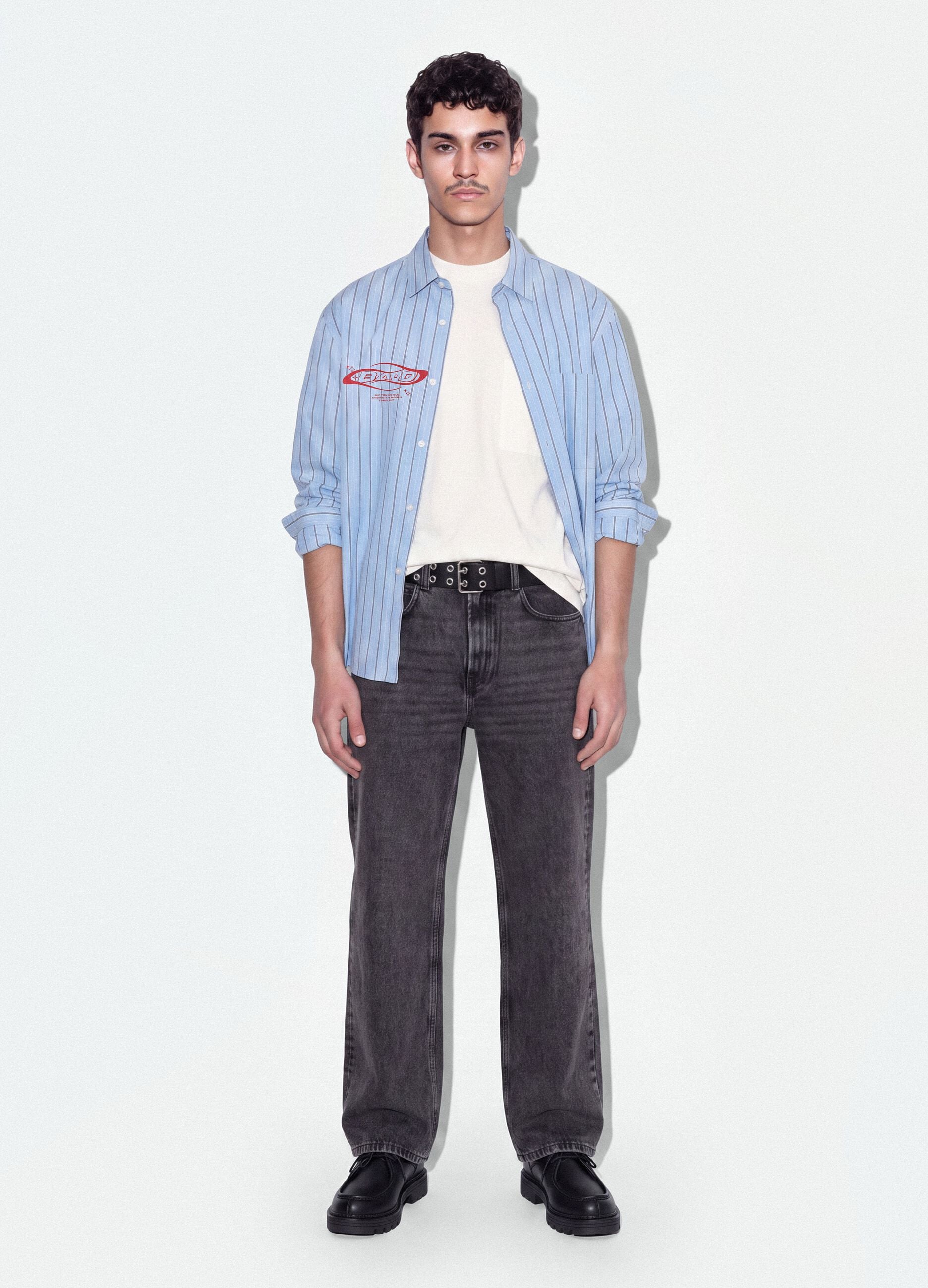 Grey denim flare-fit jeans in pure cotton