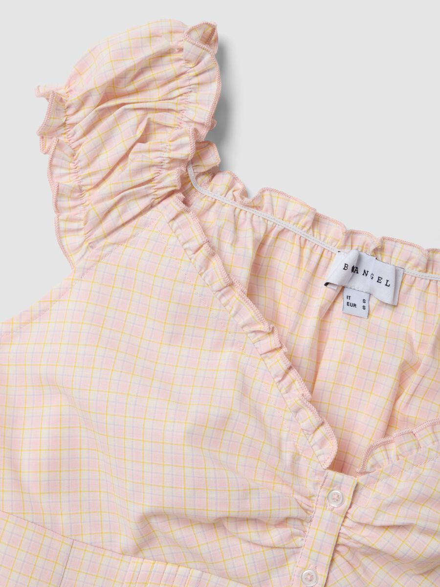 Blusa rosa in cotone elasticizzato con bottoni e ruches regular fit_5