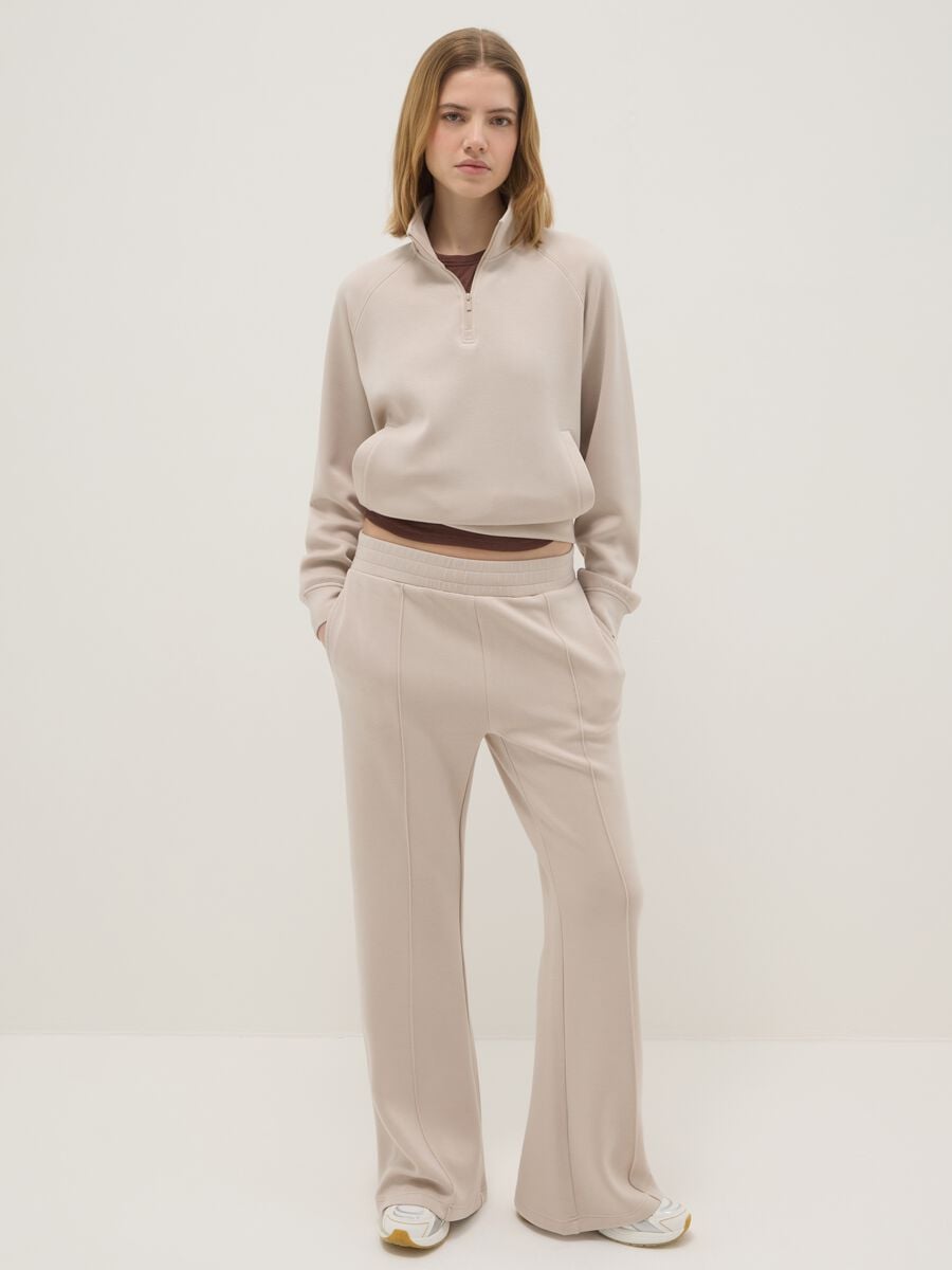 Felpa in misto modal beige regular fit con mezza zip_1