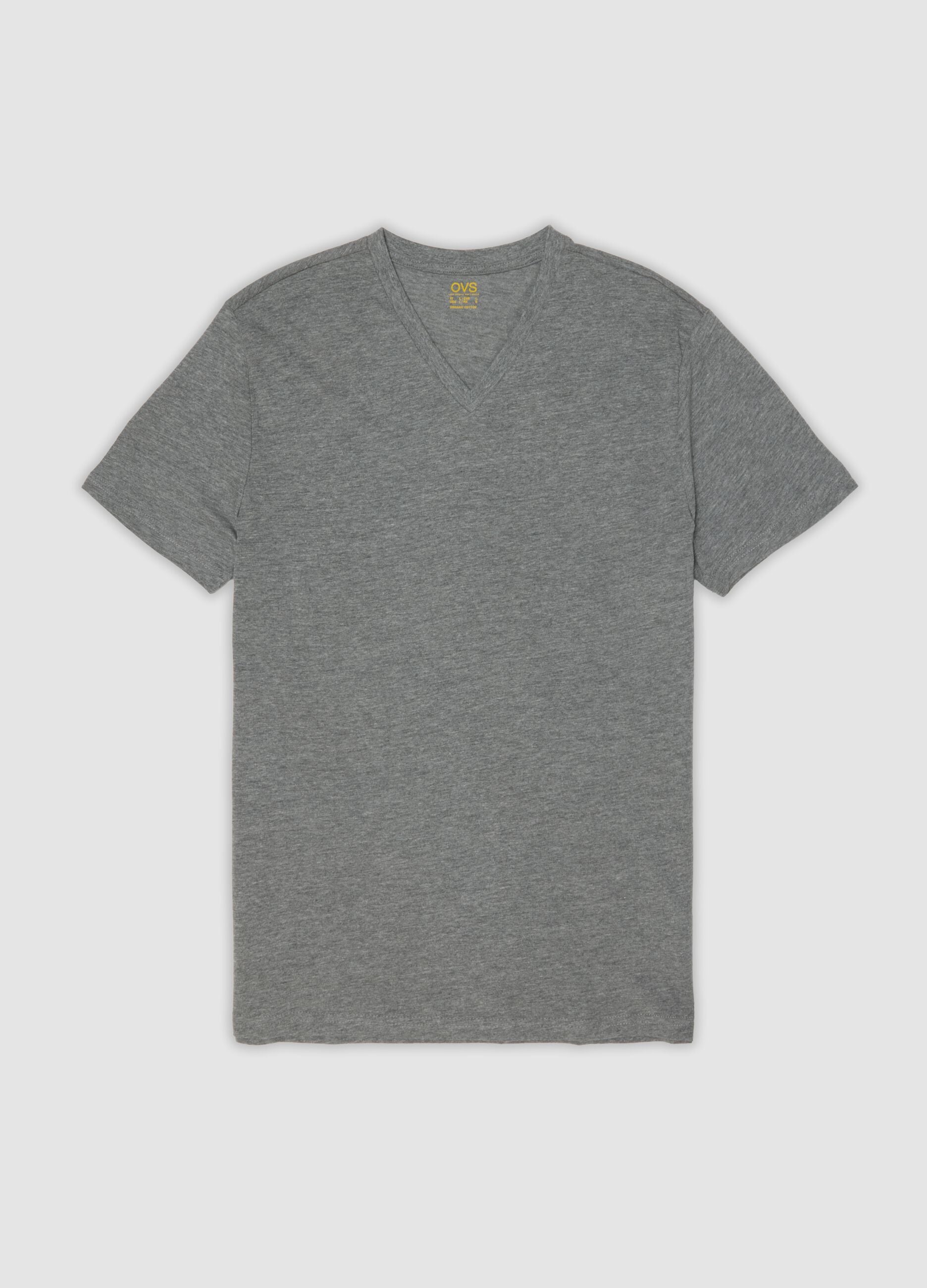 Grey V-neck T-shirt in pure organic cotton