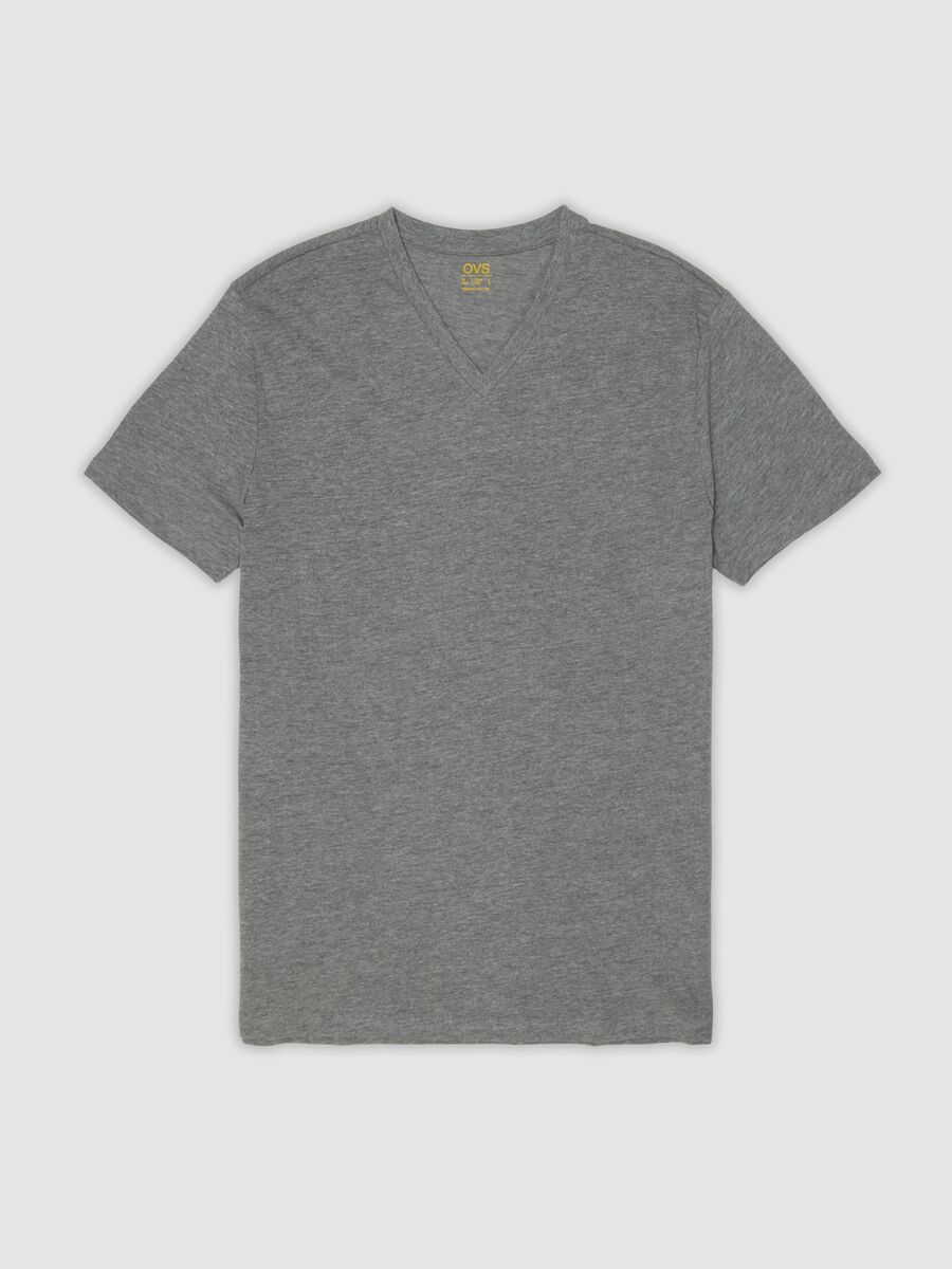 Grey V-neck T-shirt in pure organic cotton_0