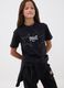 Girls&rsquo; cropped black pure cotton T-shirt with embellished stars_0