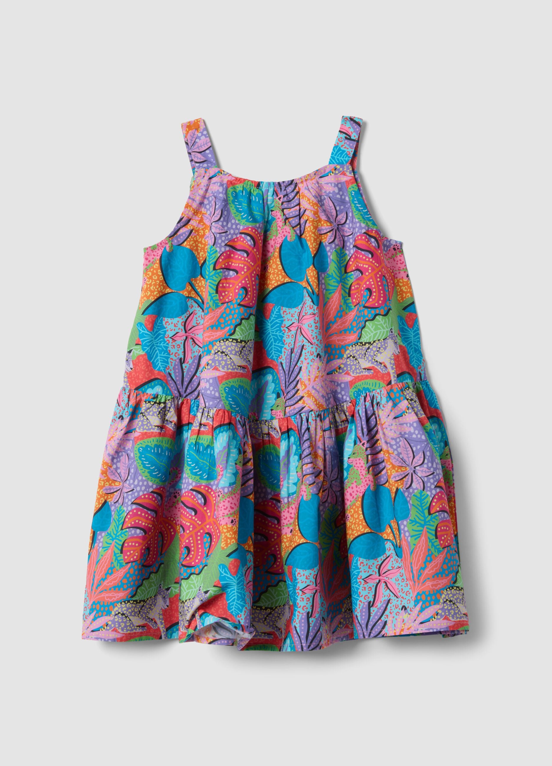 Multicolour pure cotton dress with wide straps