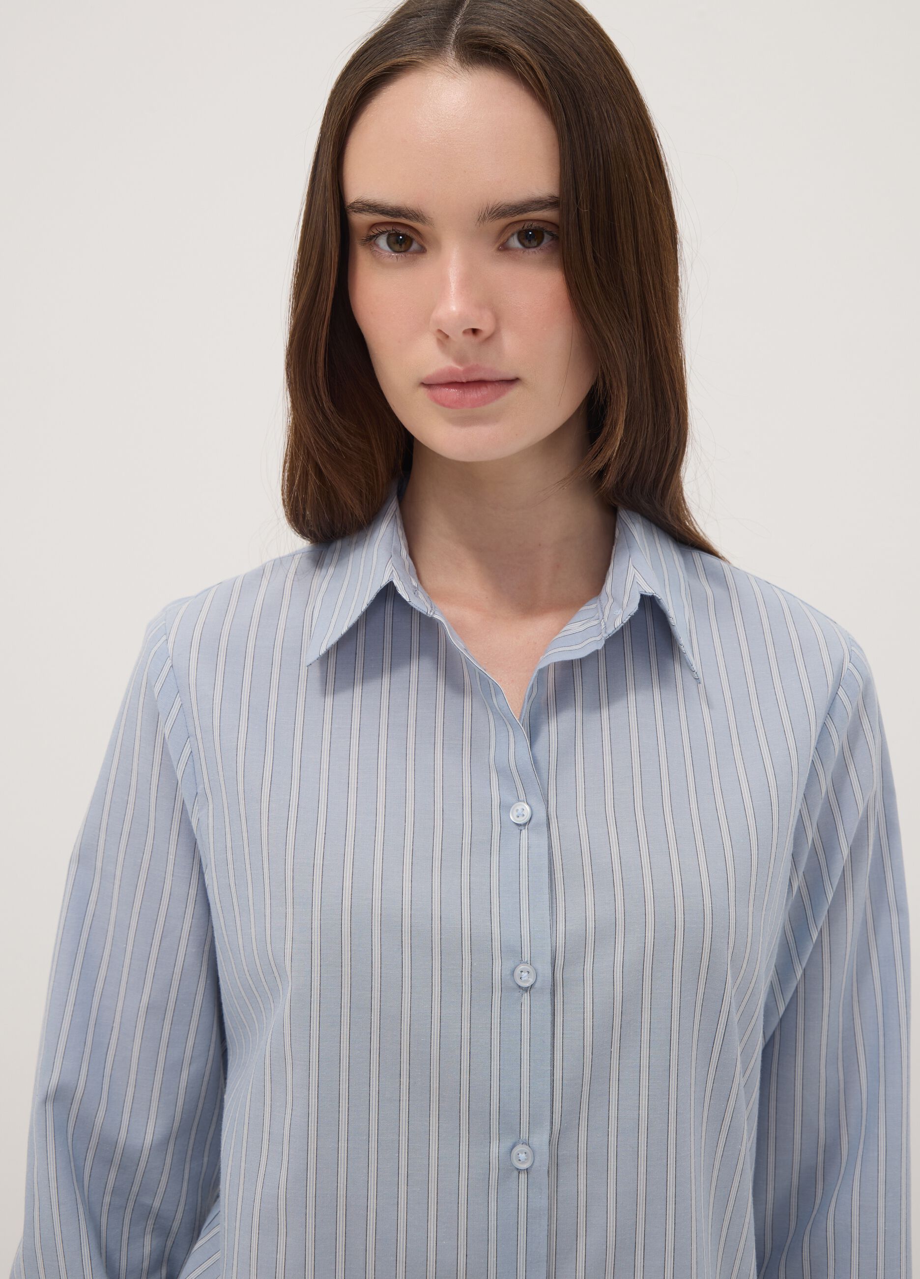 Blue striped long-sleeve slim-fit shirt