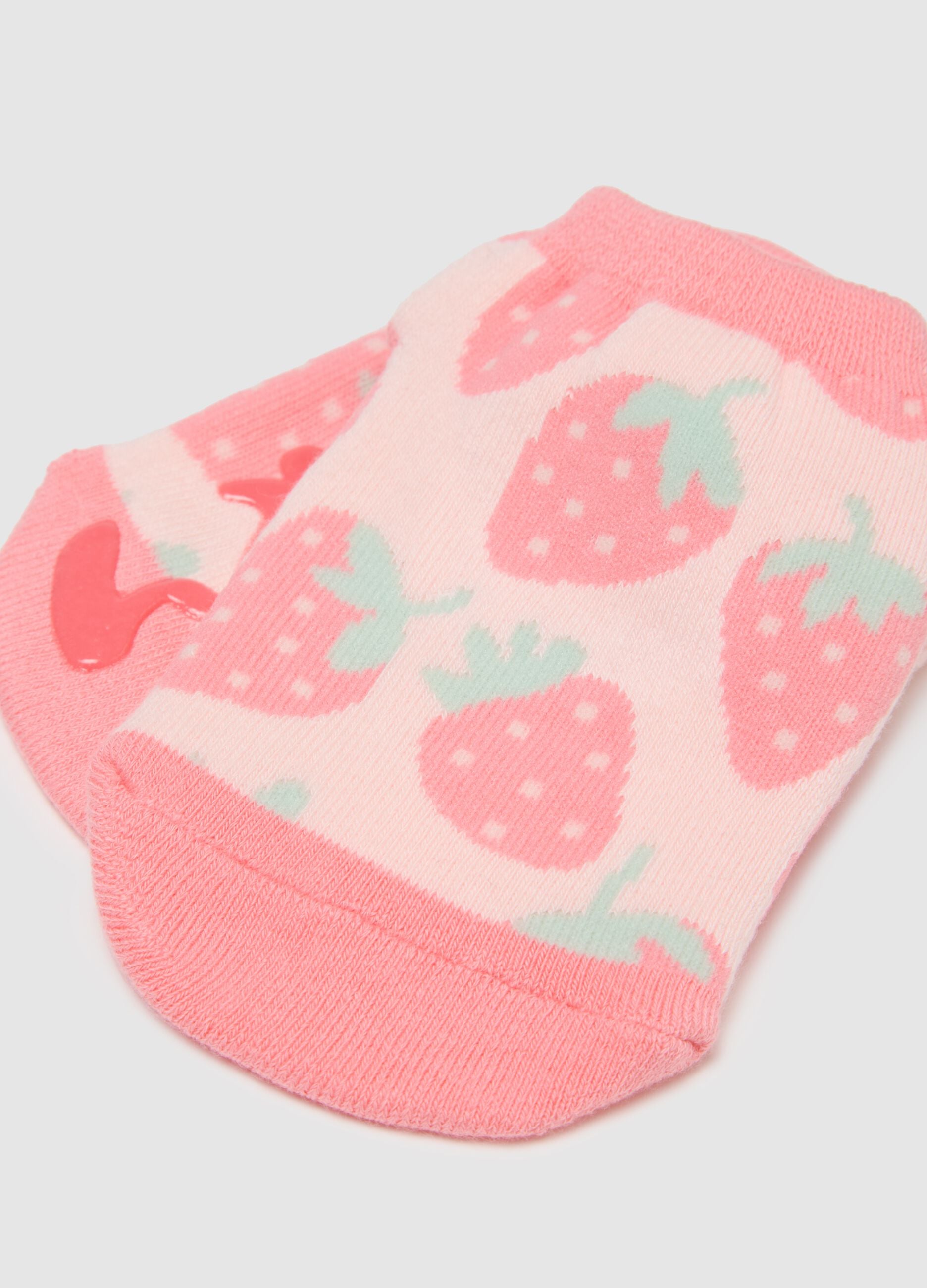 Girls' pink cotton blend socks regular fit with strawberries