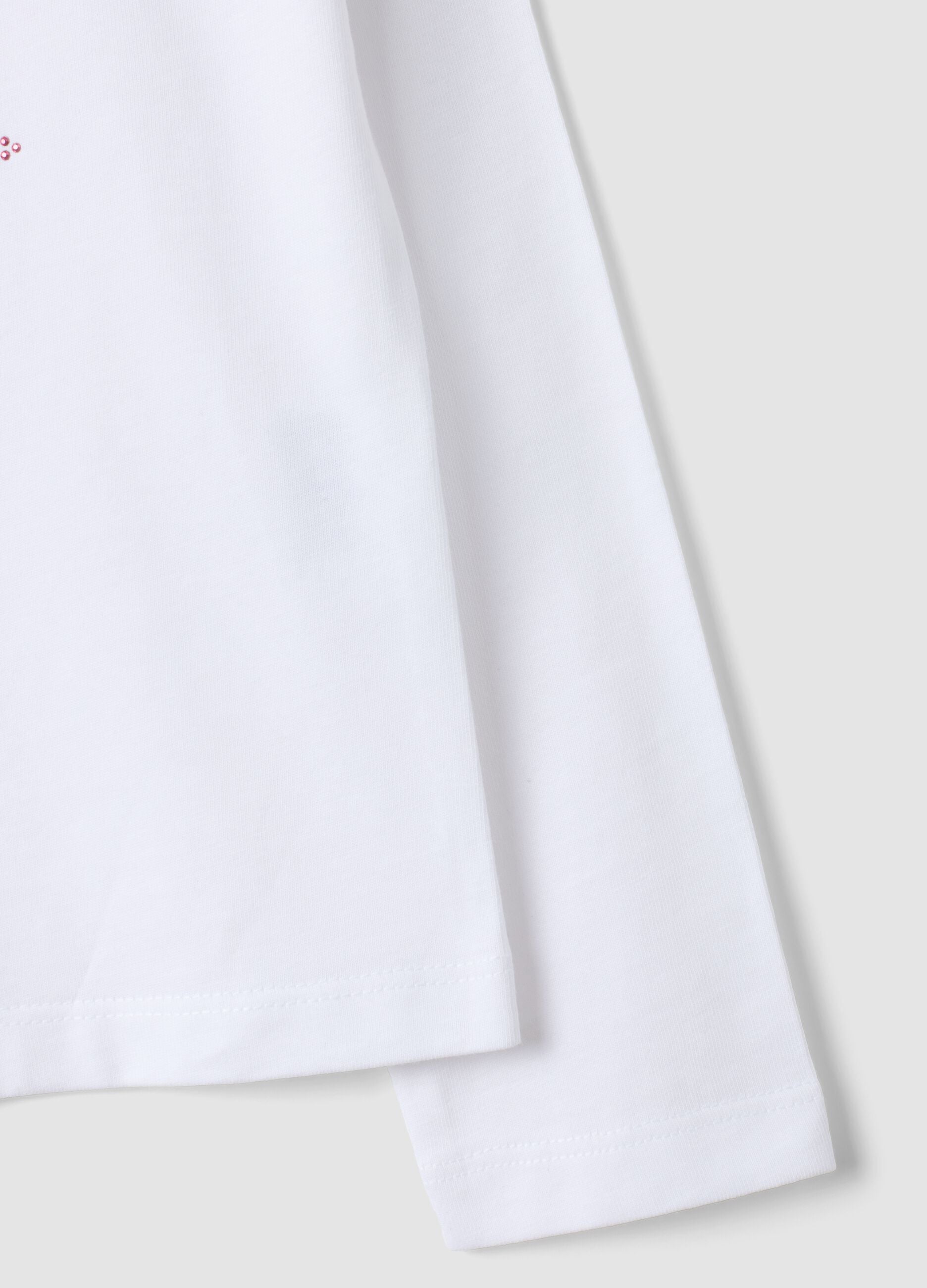 White long-sleeved pure cotton T-shirt with kitten print for girls