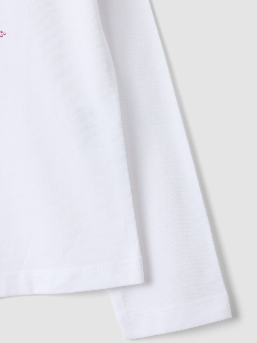 White long-sleeved pure cotton T-shirt with kitten print for girls_3