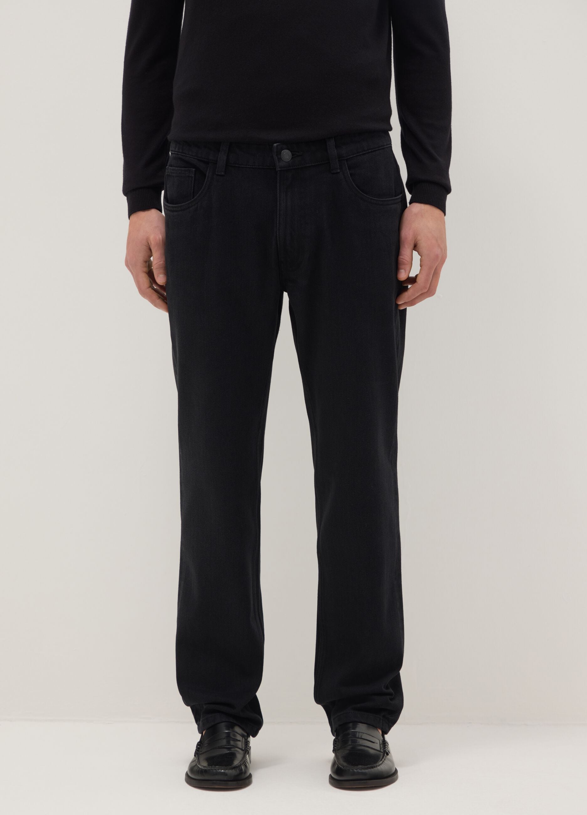 Black cotton blend trousers in regular fit