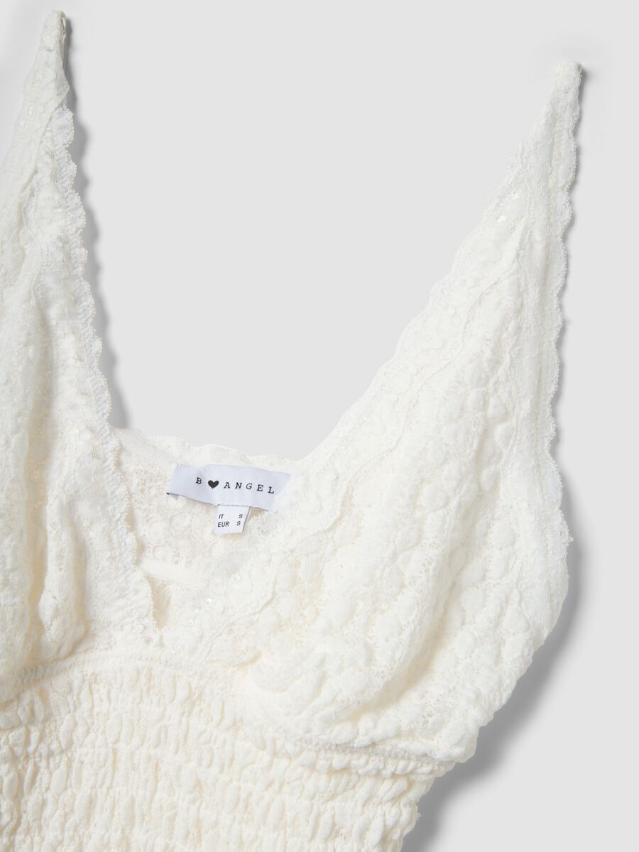 Tank top fitted in cotone elasticizzato bianco con pizzo floreale_5