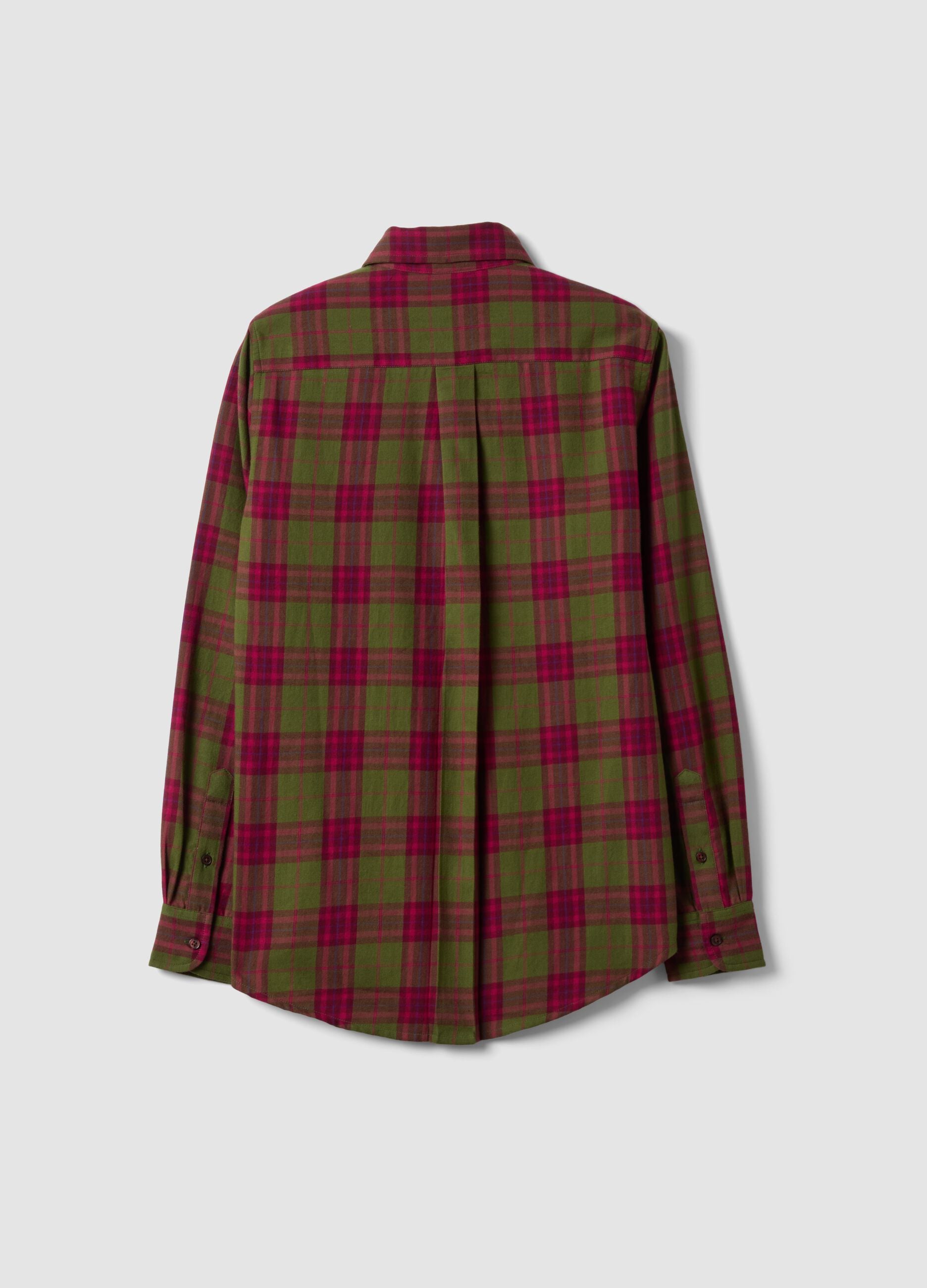 Green checked pure cotton flannel shirt, regular fit