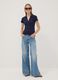 Blue stretch cotton polo shirt with open V-neck, regular fit_1
