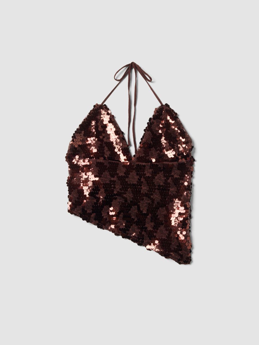 Top marrone in tessuto elasticizzato con paillettes_4