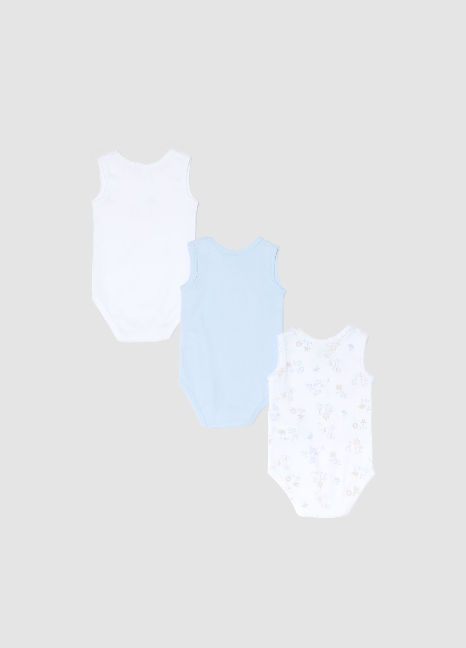 Multicolour sleeveless cotton bodysuit tripack for newborns