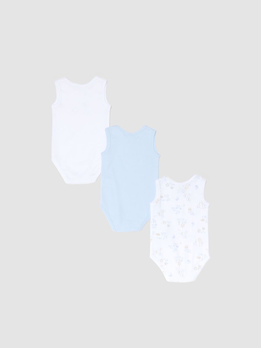 Multicolour sleeveless cotton bodysuit tripack for newborns_1