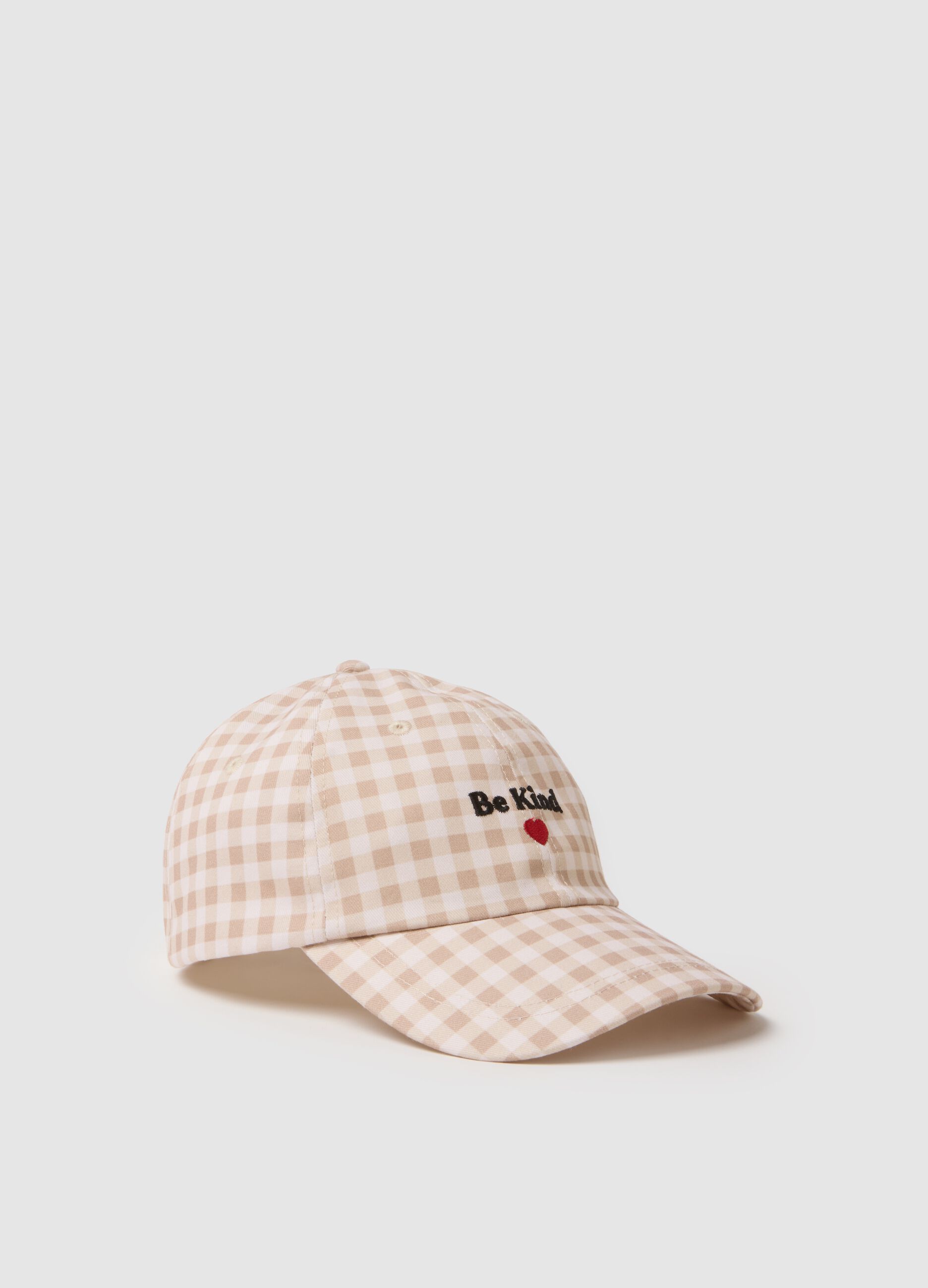 Multi-coloured checked pure cotton baseball cap with embroidery
