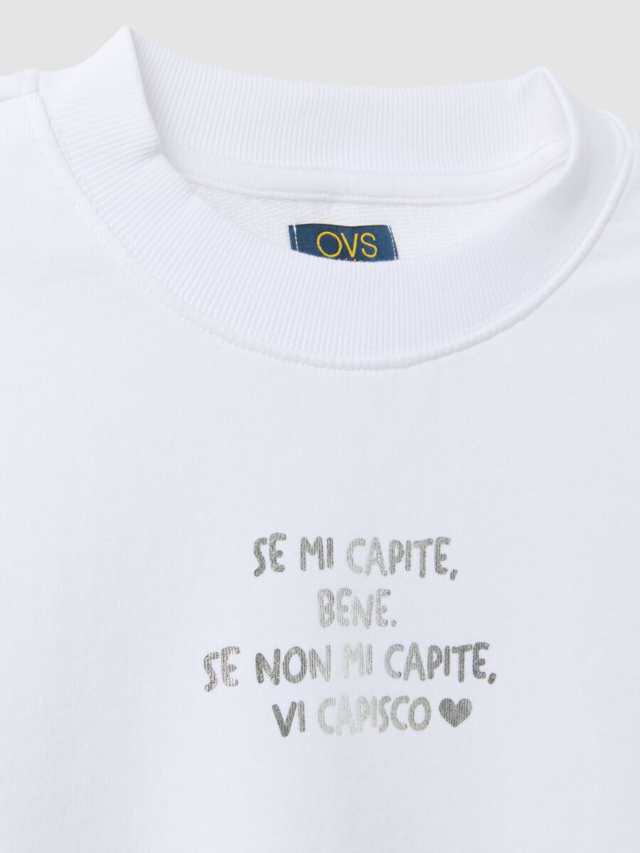 White organic cotton sweatshirt with front print for girls_5
