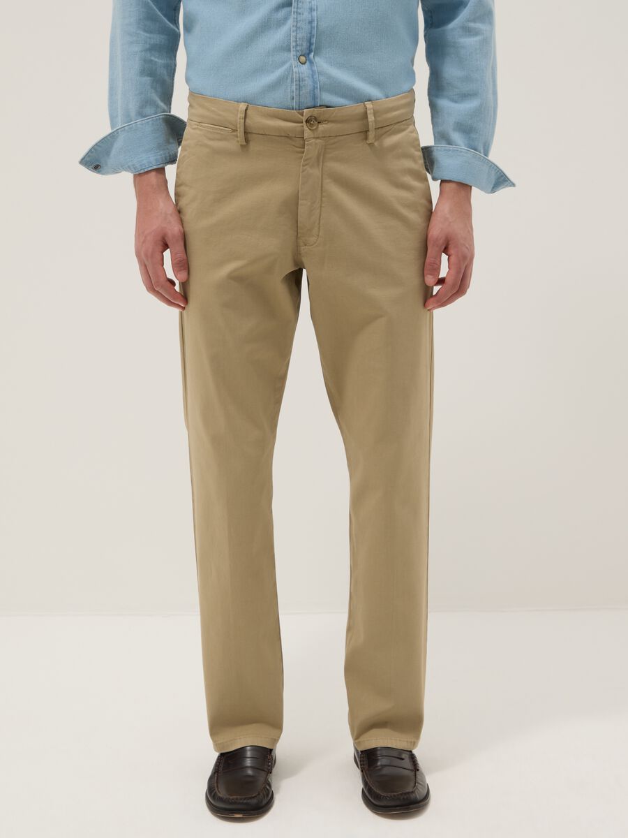 Beige stretch-cotton regular-fit chino trousers_1