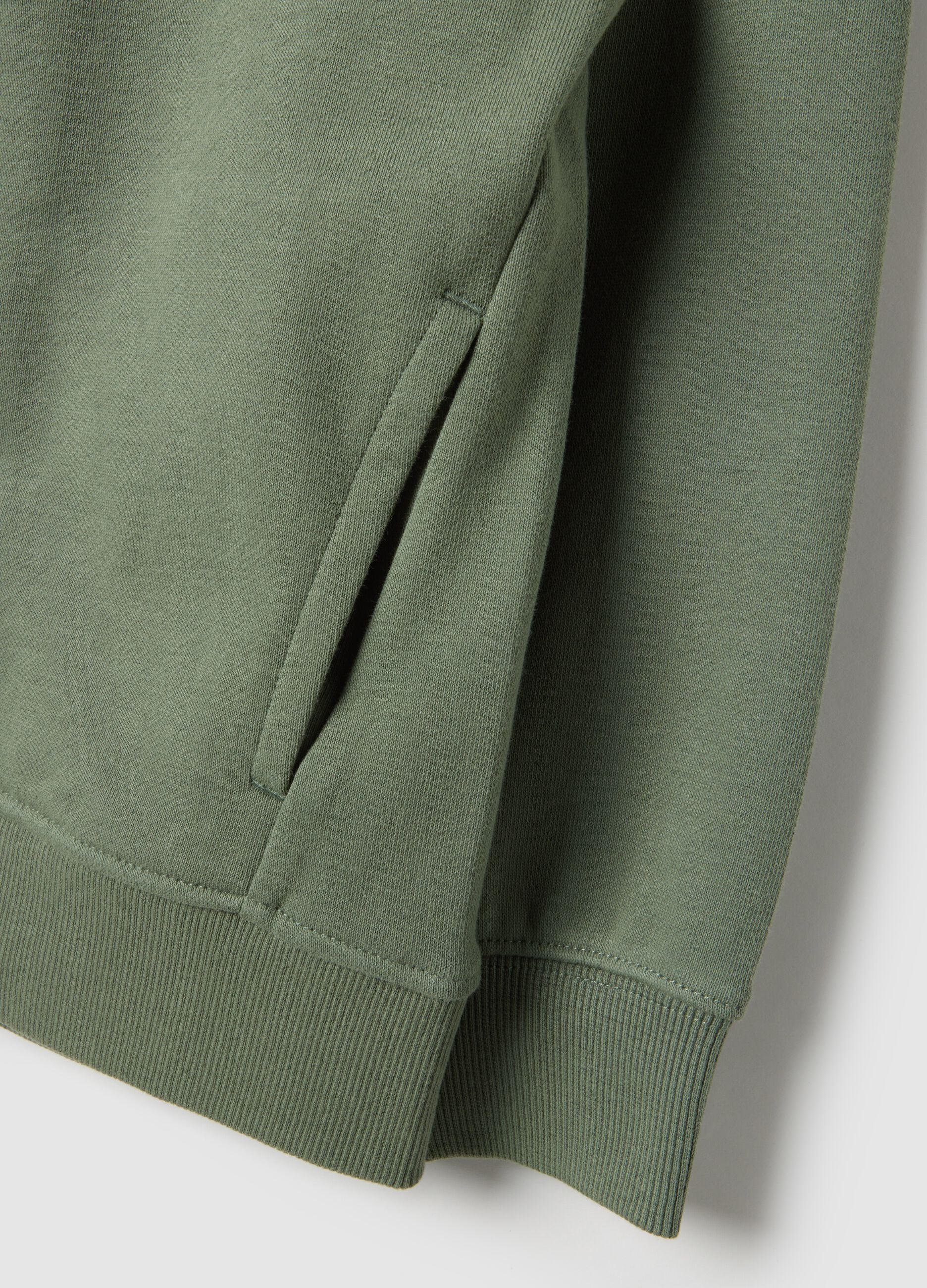 Green hooded sweatshirt with zip for kids in pure cotton regular fit