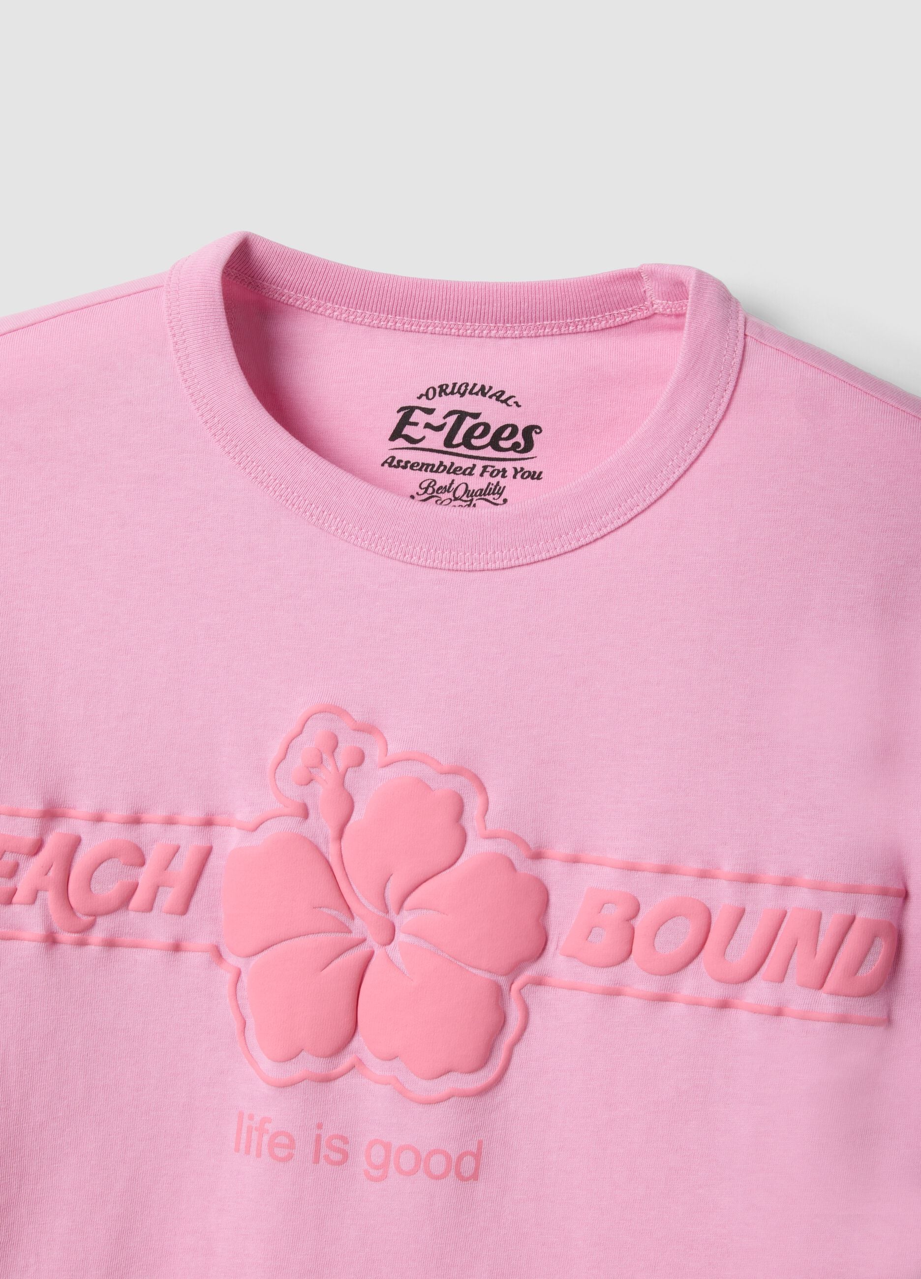 Pink pure cotton T-shirt regular fit with flower