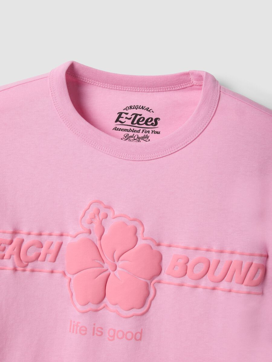 Pink pure cotton T-shirt regular fit with flower_5