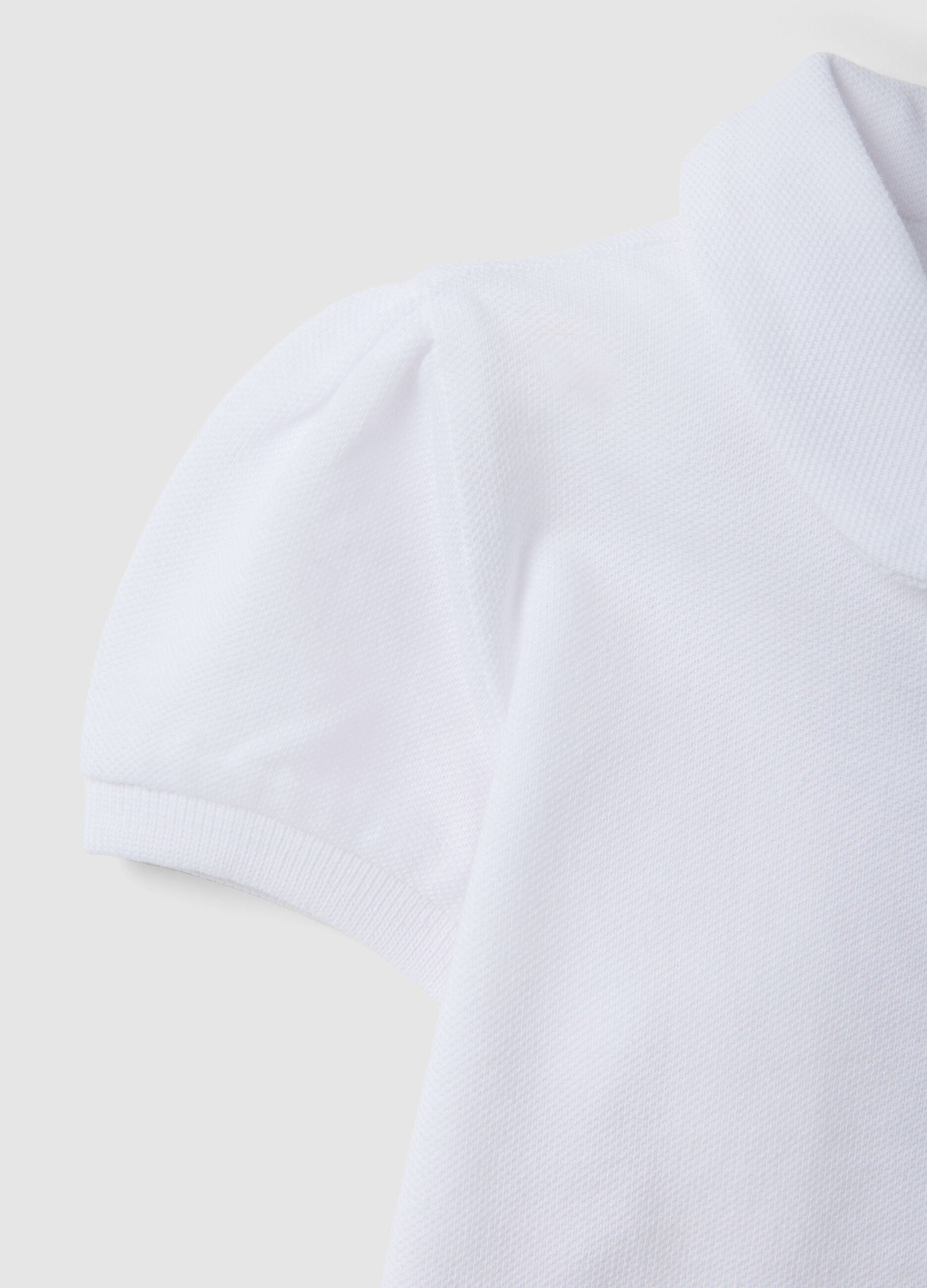 White pure cotton girl's polo regular fit with ruffles