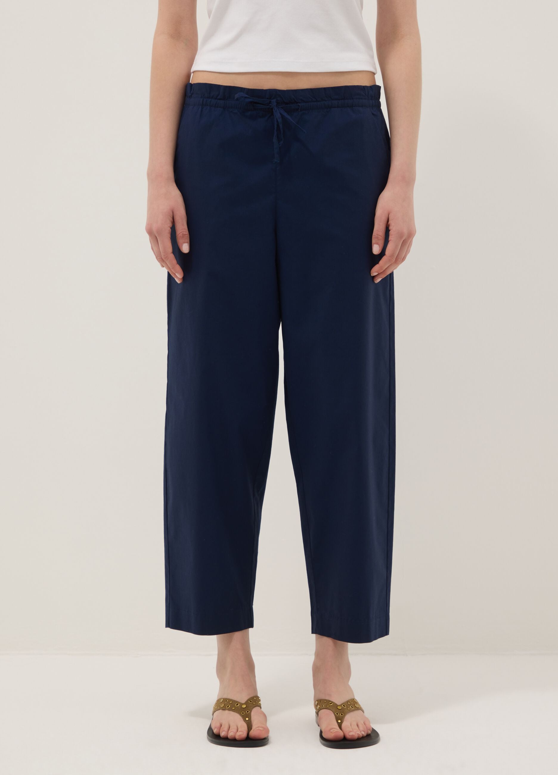 Blue stretch-cotton trousers with elasticated waist