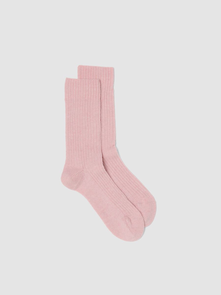 Calzini rosa a costine in lana, viscosa e cashmere elasticizzato_0