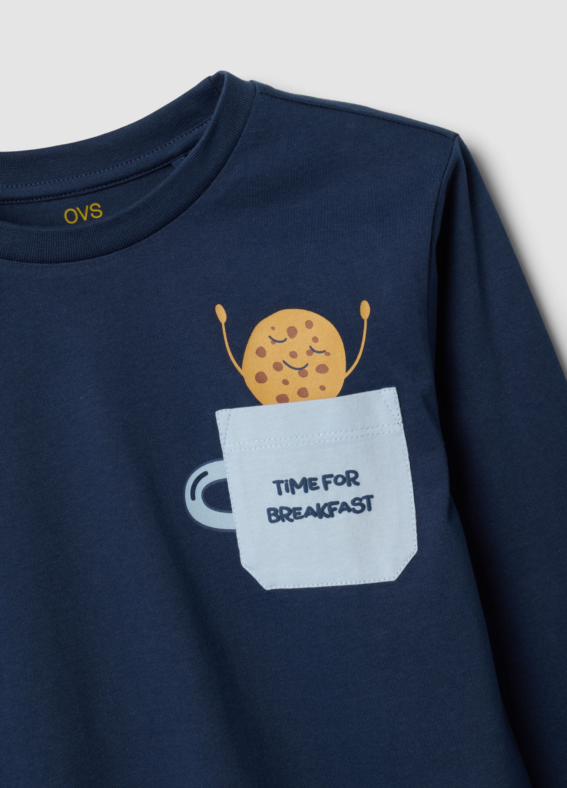 Blue pure organic cotton pyjamas with print for boys