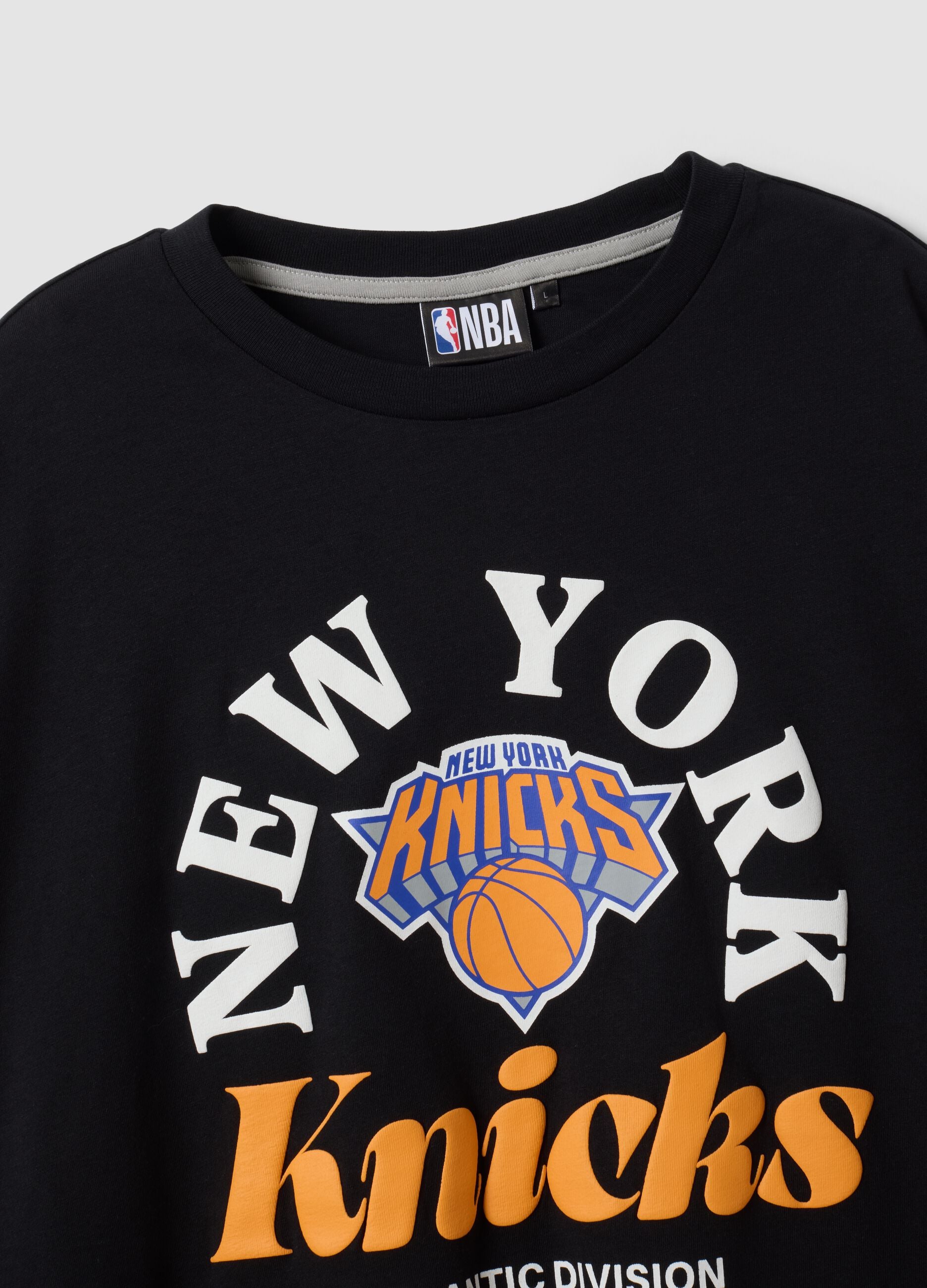 Black pure cotton T-shirt with New York Knicks print