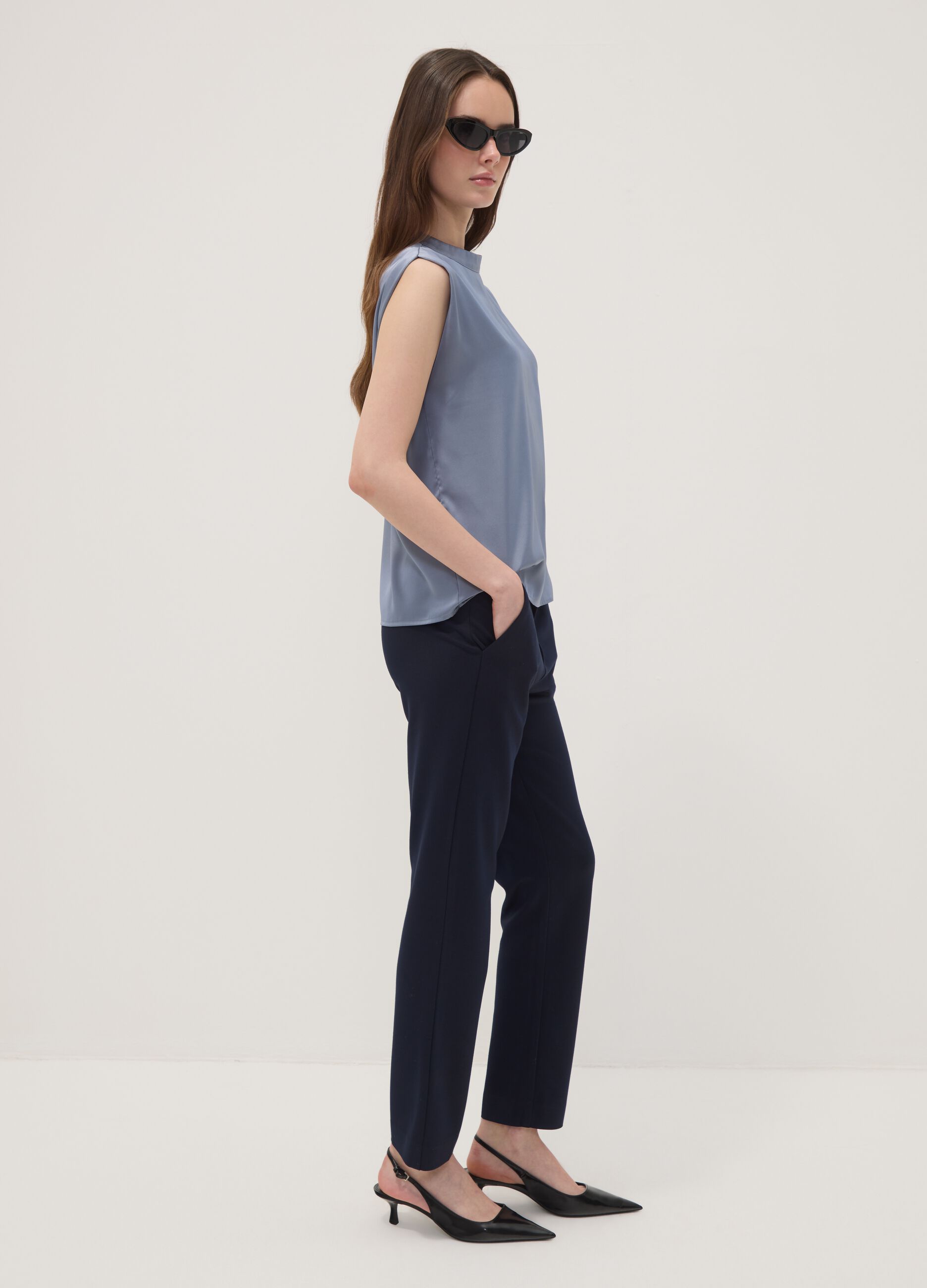 Blue stretch viscose trousers