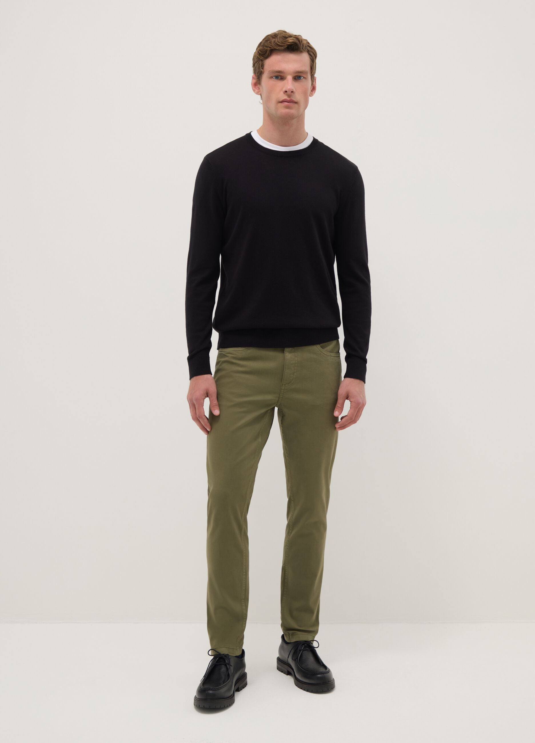 Green stretch cotton skinny fit trousers