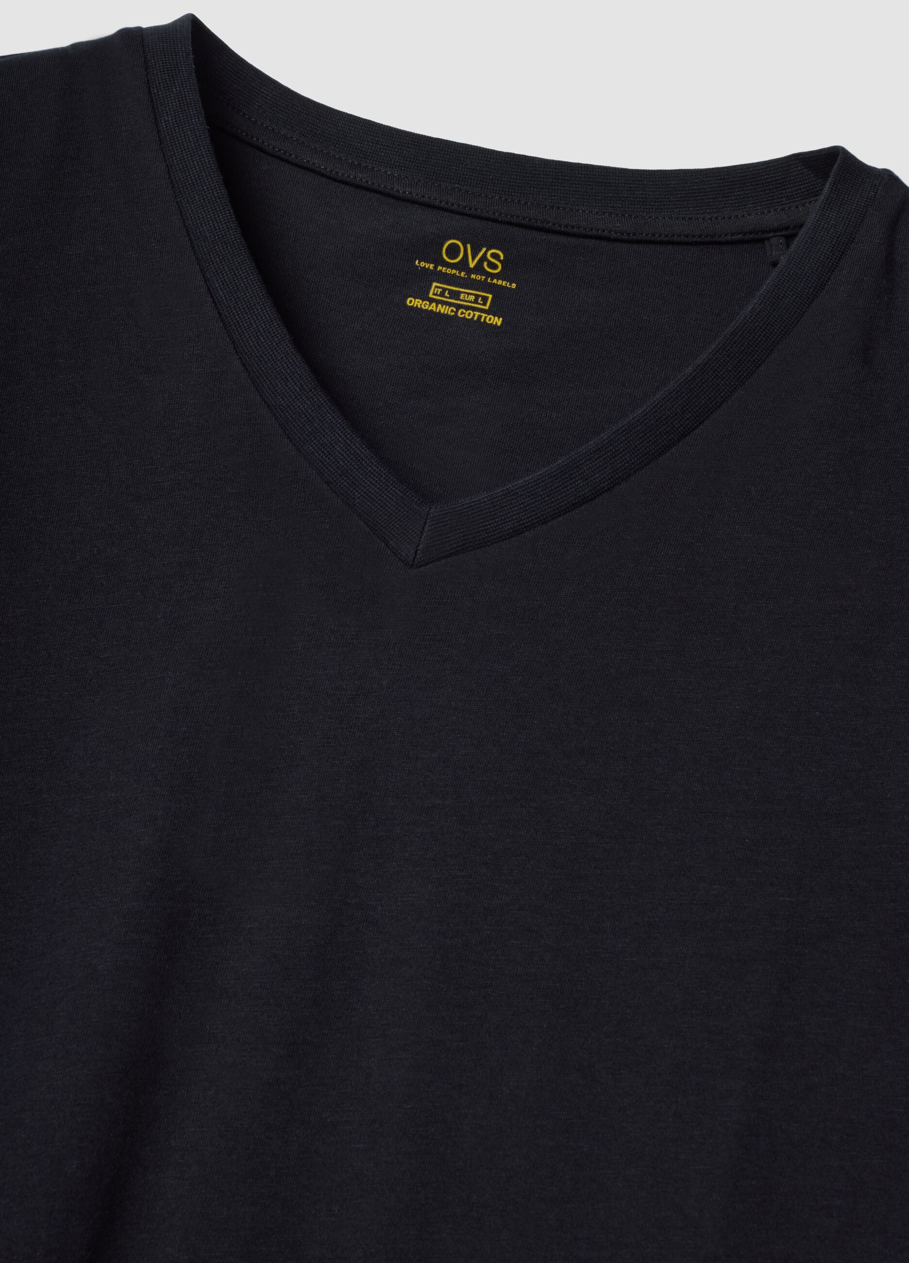 Black and grey pure organic cotton V-neck regular-fit pyjamas