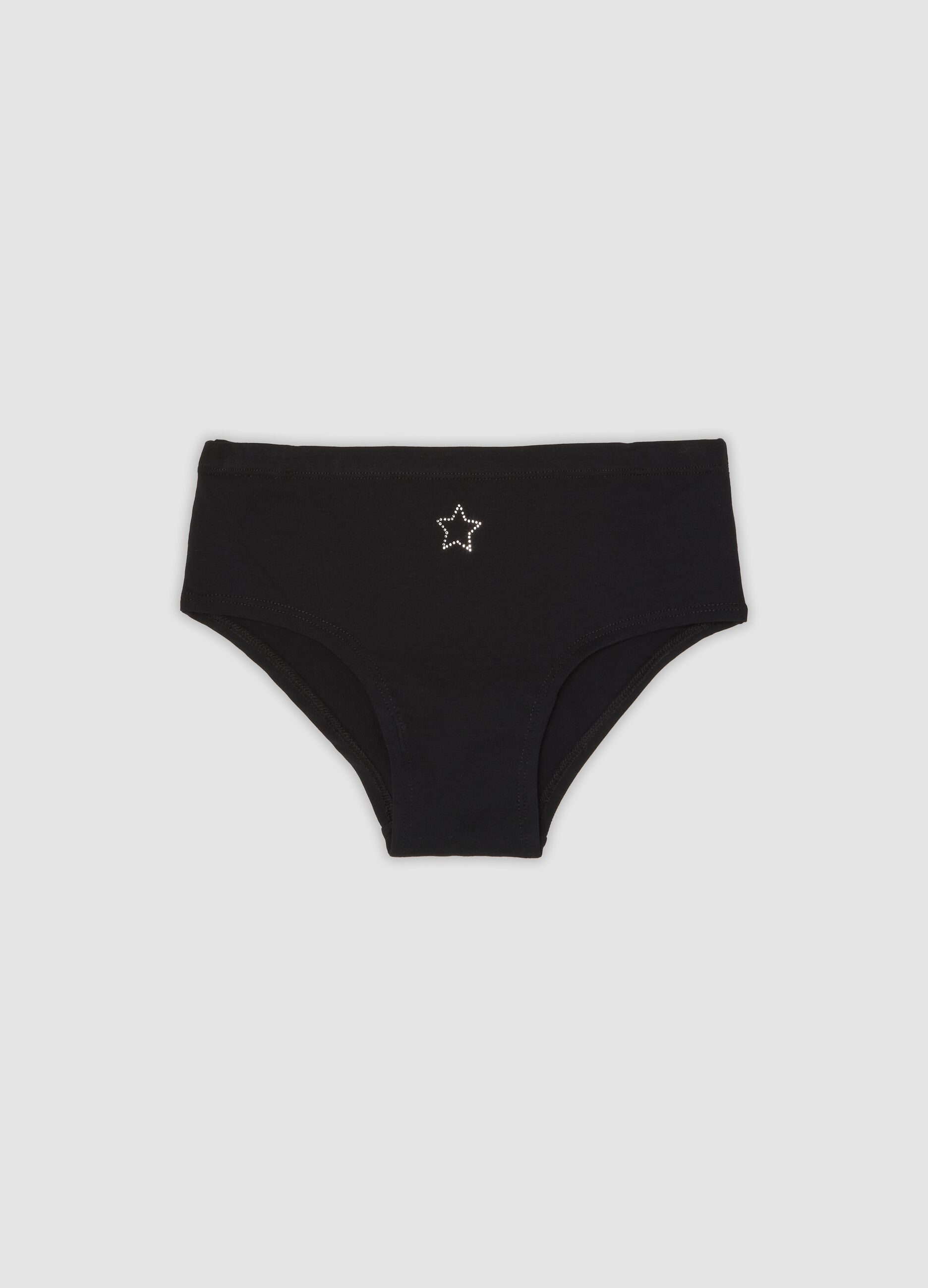 Girls&rsquo; black organic stretch cotton culotte briefs with star detail