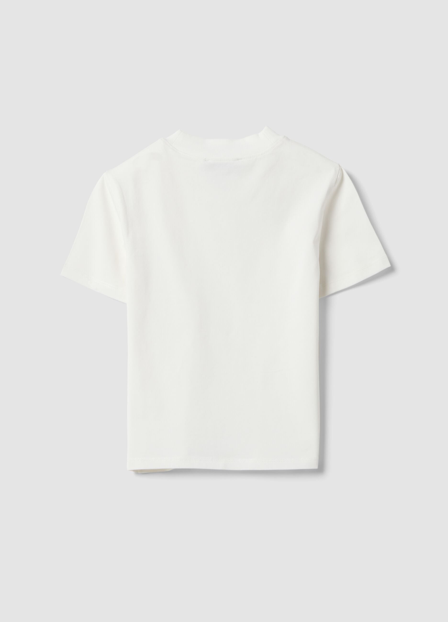 White fitted stretch-cotton T-shirt with high neck