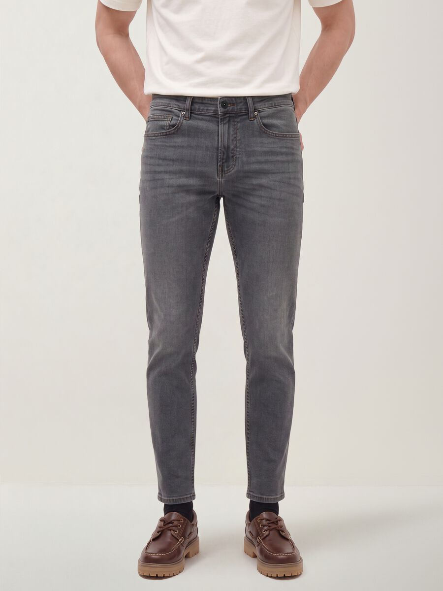 Grey slim-fit stretch cotton jeans_1