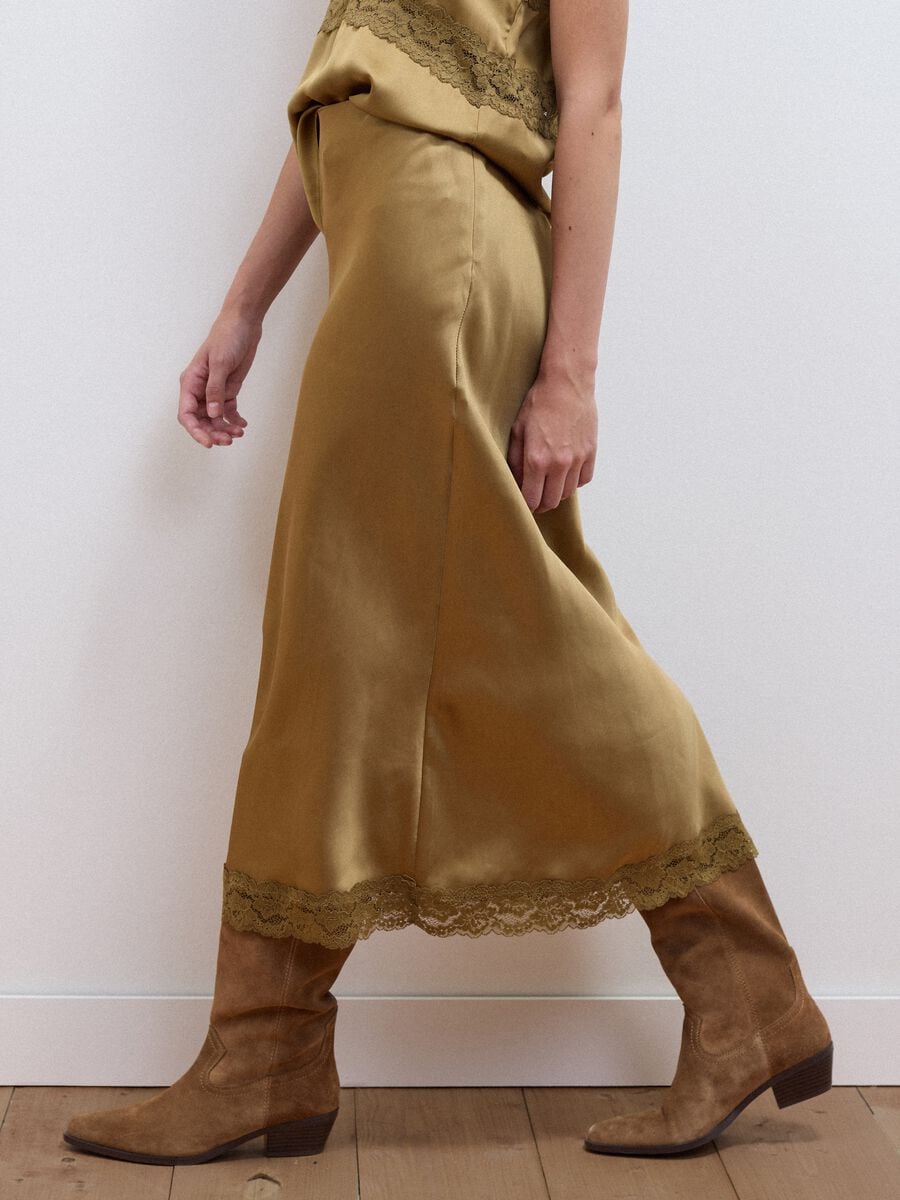 Yellow viscose-blend skirt with lace_3
