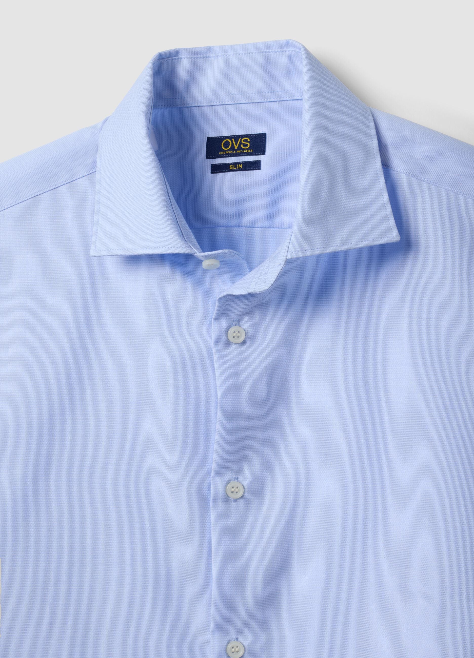 Light blue pure cotton shirt with classic collar, slim fit, non-iron
