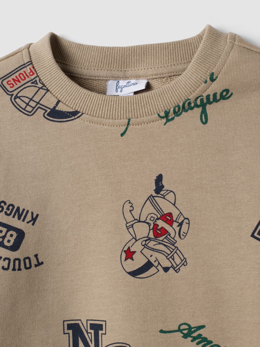 Beige pure cotton crew-neck printed set for baby boy_3