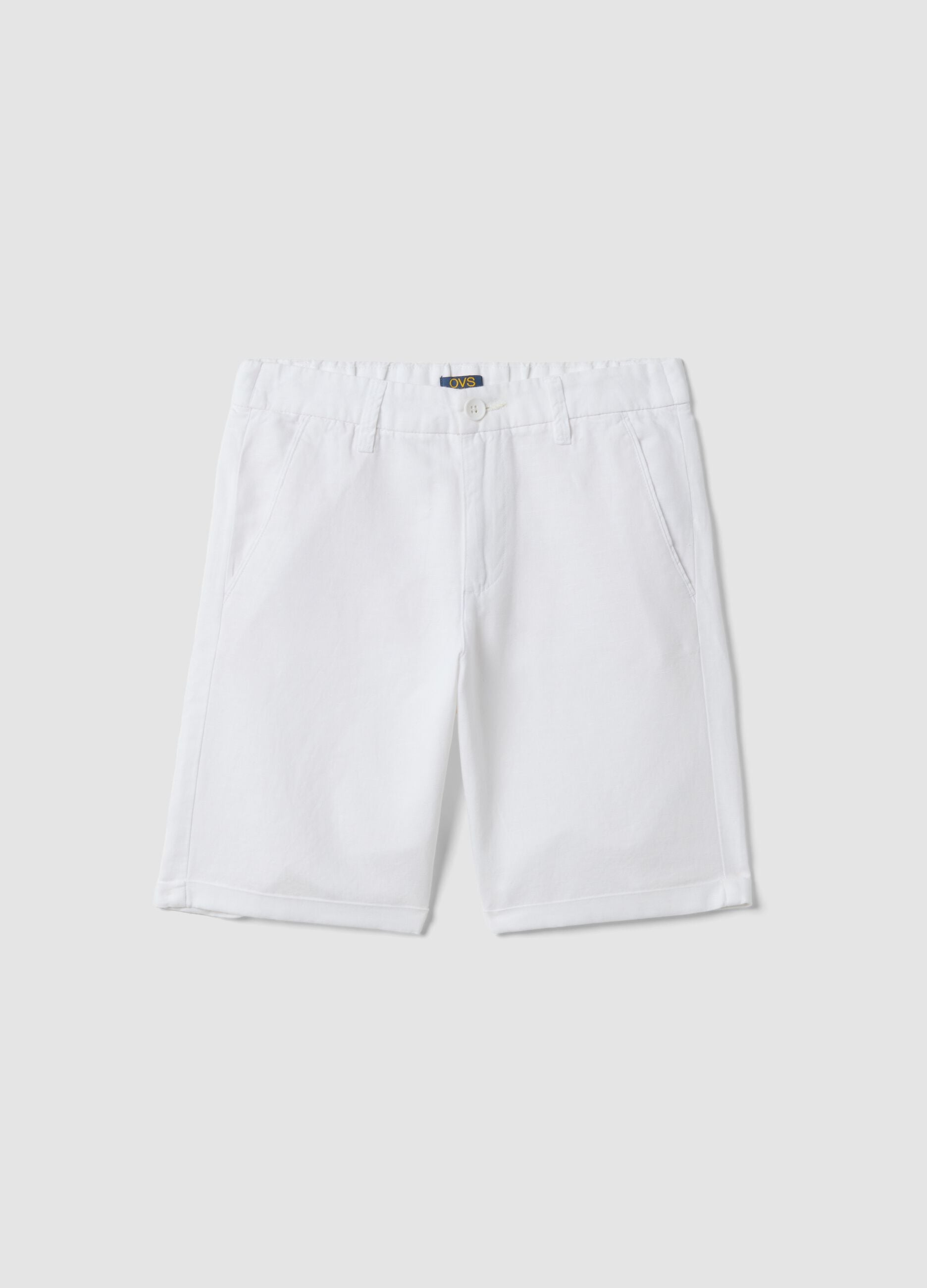 White linen and cotton blend regular-fit shorts for boys