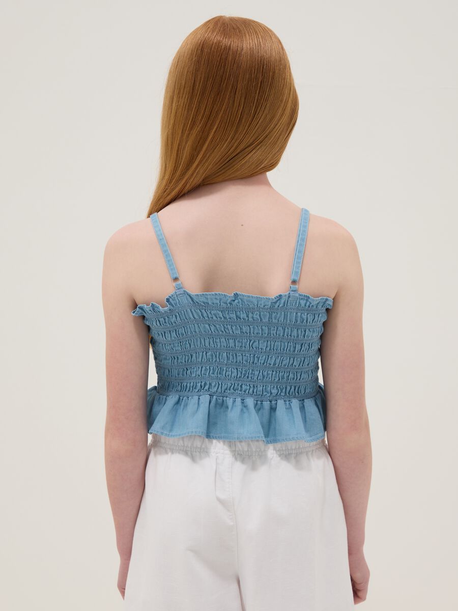 Sky-blue pure cotton top with ruching_2